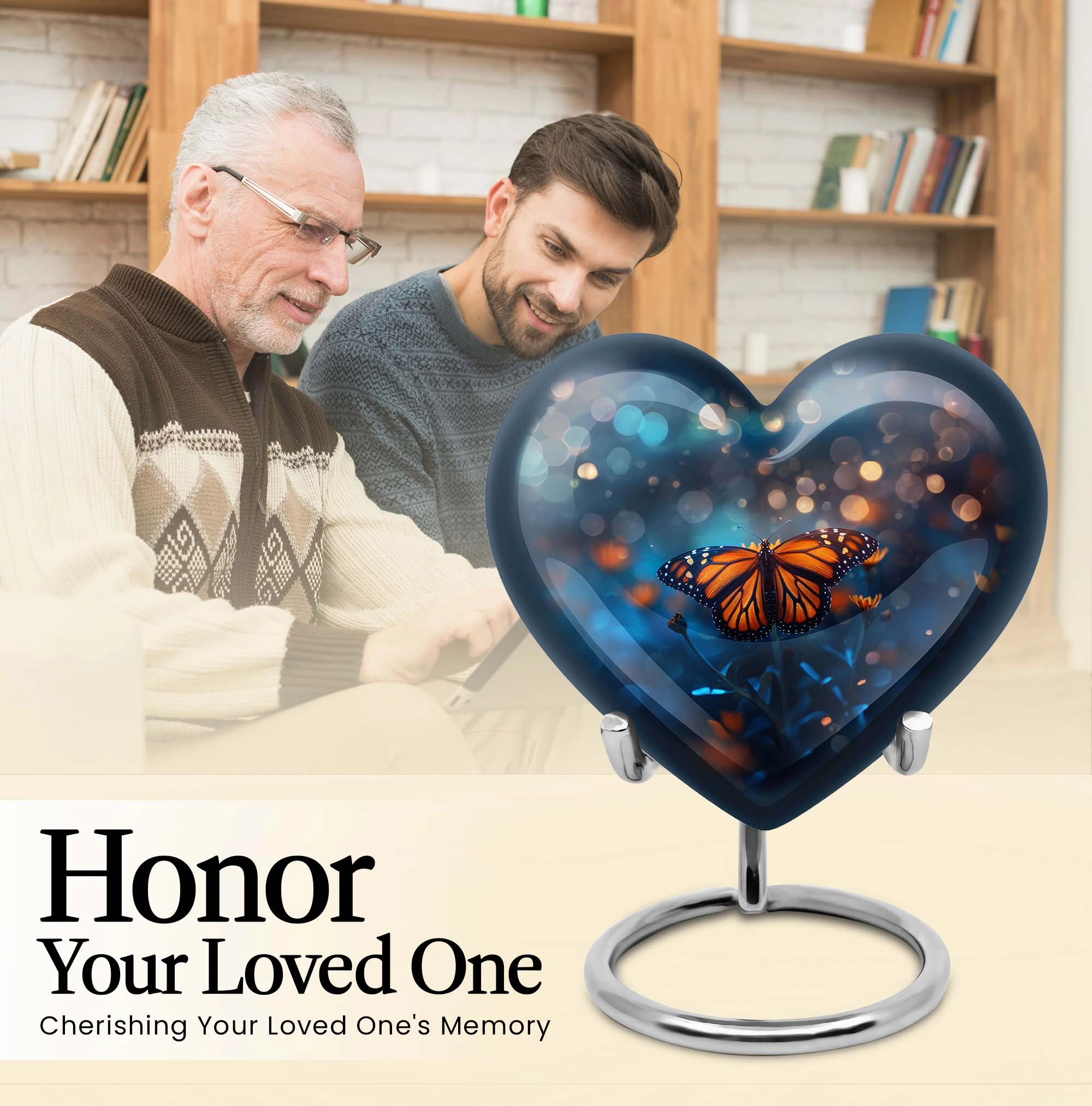 Butterfly Urn - Heart Design Memorial for Adult Human Ashes