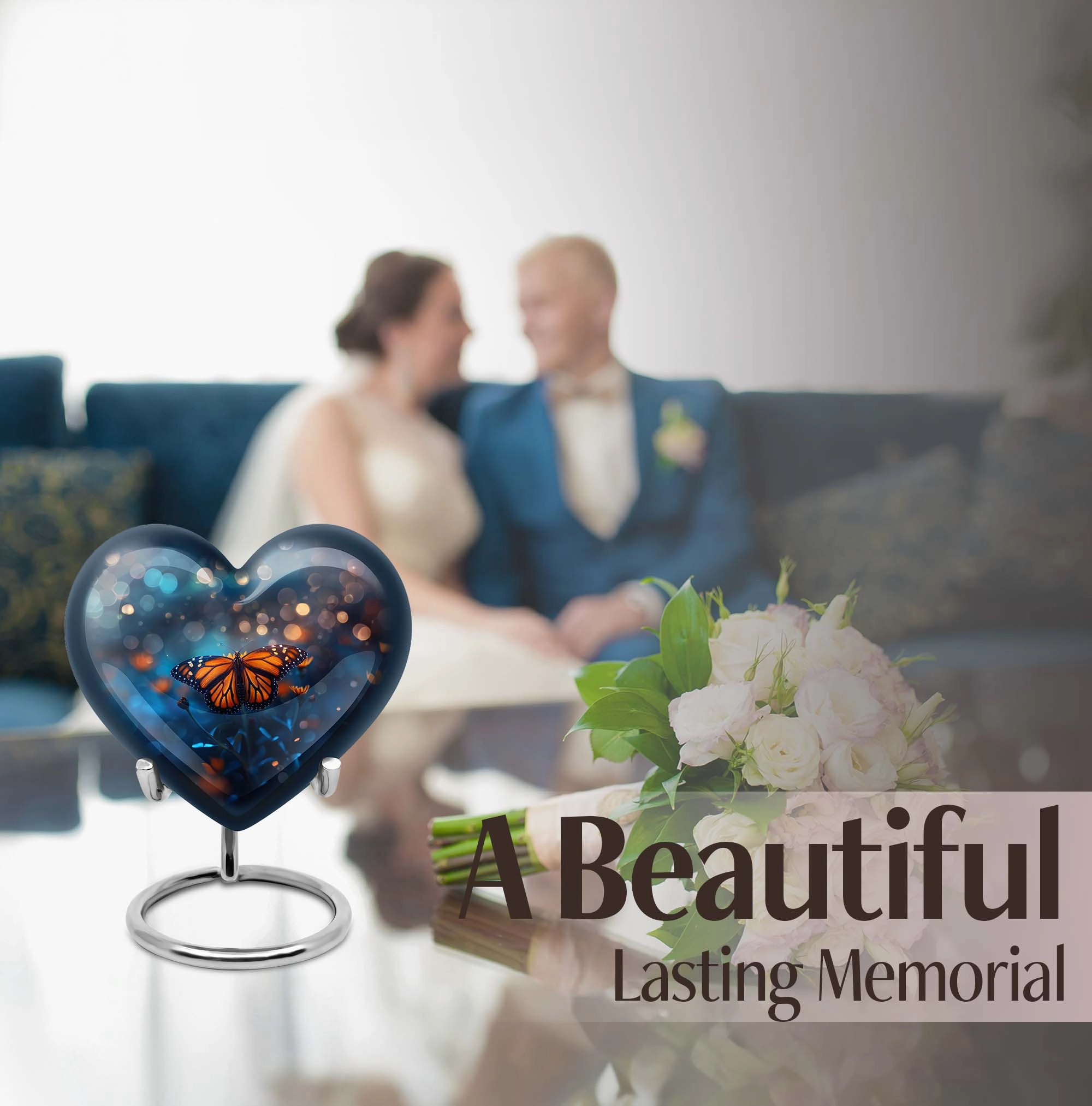 Butterfly Urn - Heart Design Memorial for Adult Human Ashes