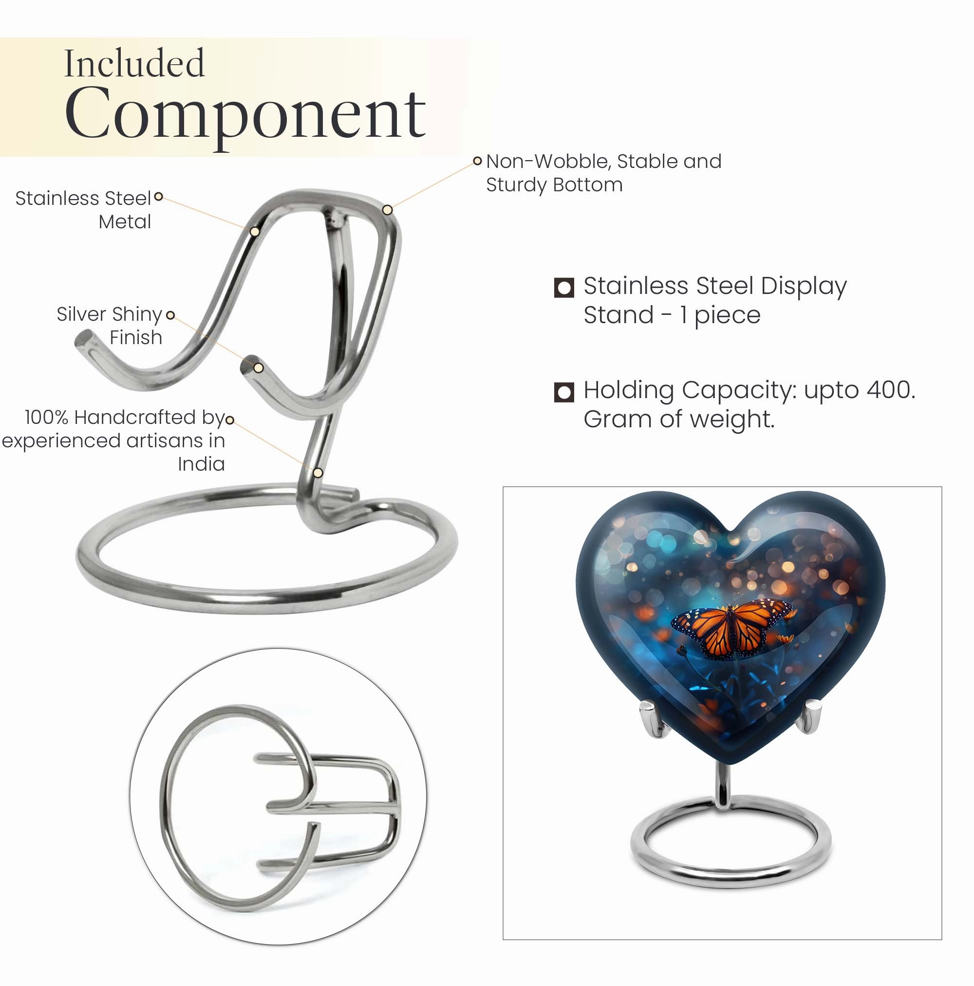 Butterfly Urn - Heart Design Memorial for Adult Human Ashes
