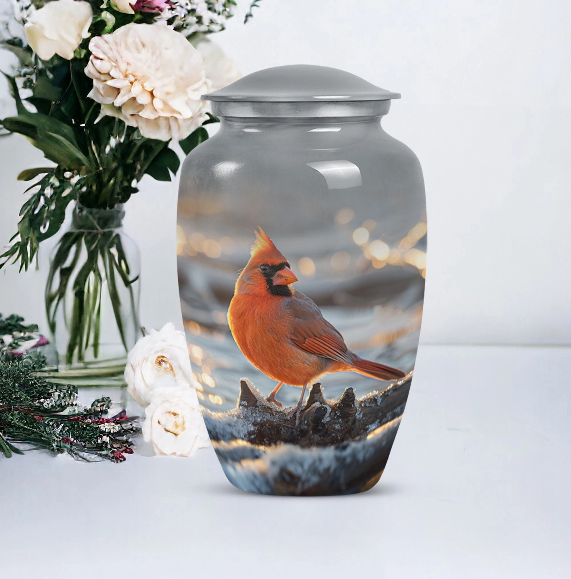 Cardinal Bird Embrace - Adult Love in Cremation Urn