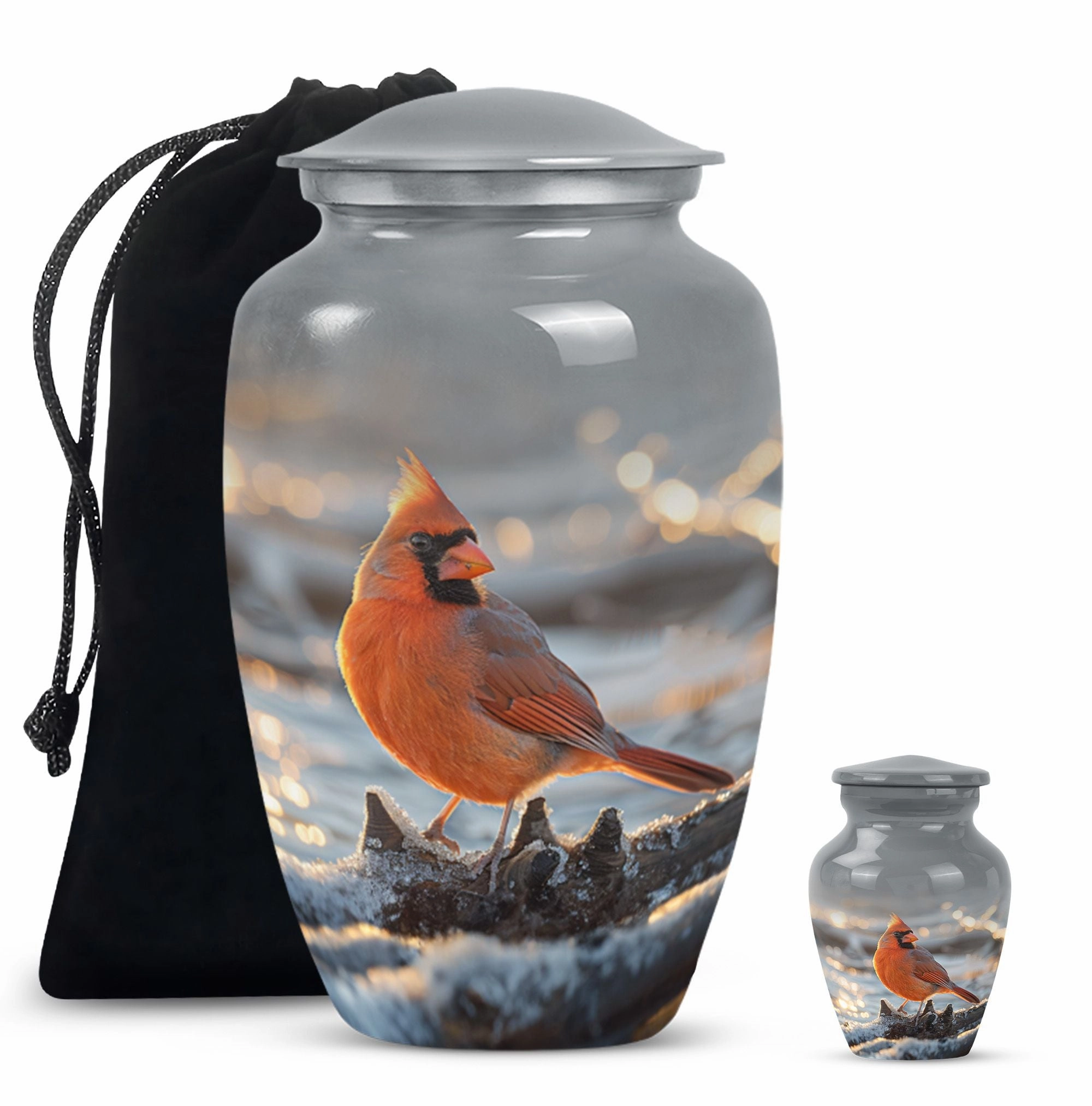 Cardinal Bird Embrace - Adult Love in Cremation Urn