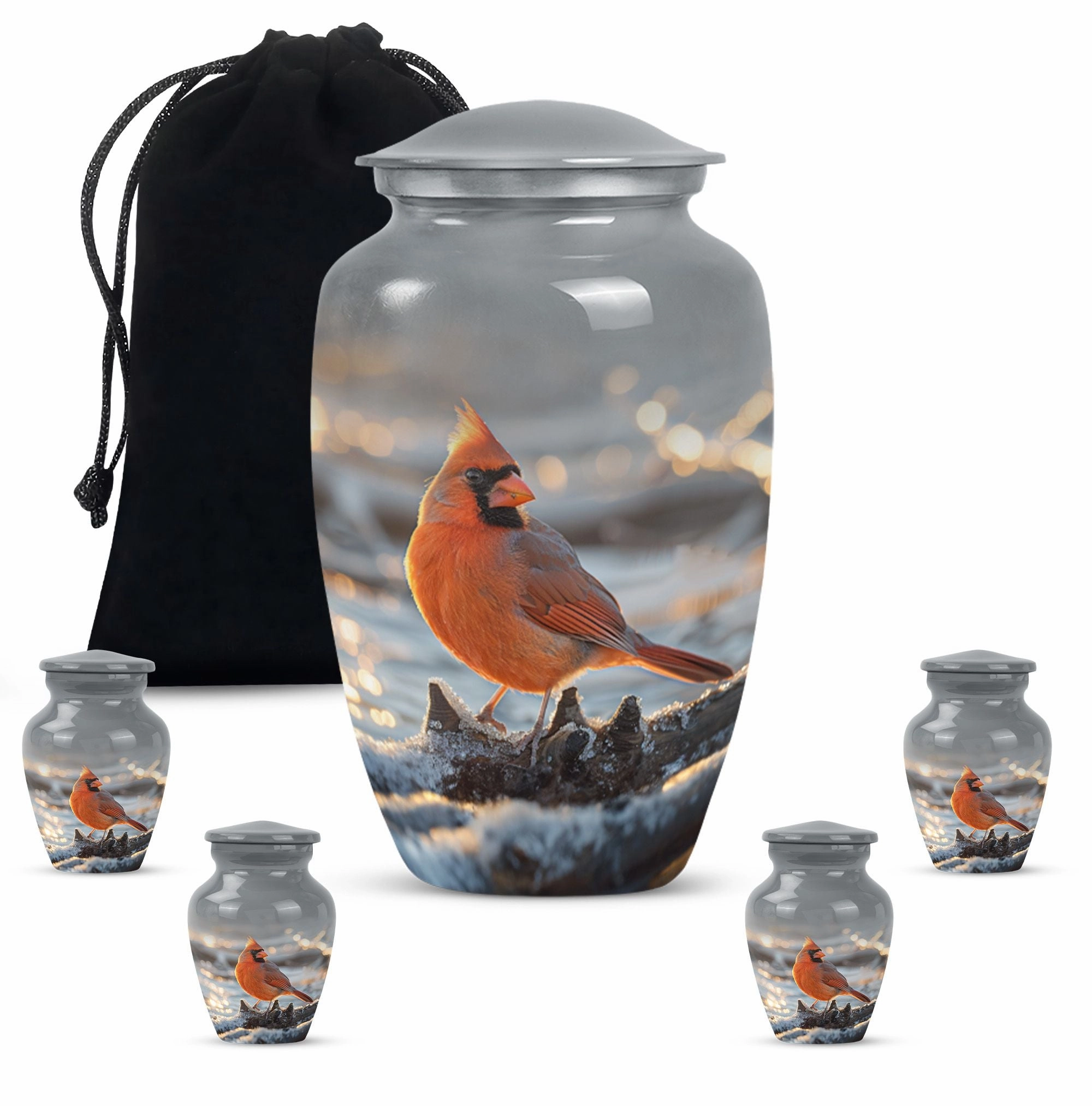 Cardinal Bird Embrace - Adult Love in Cremation Urn