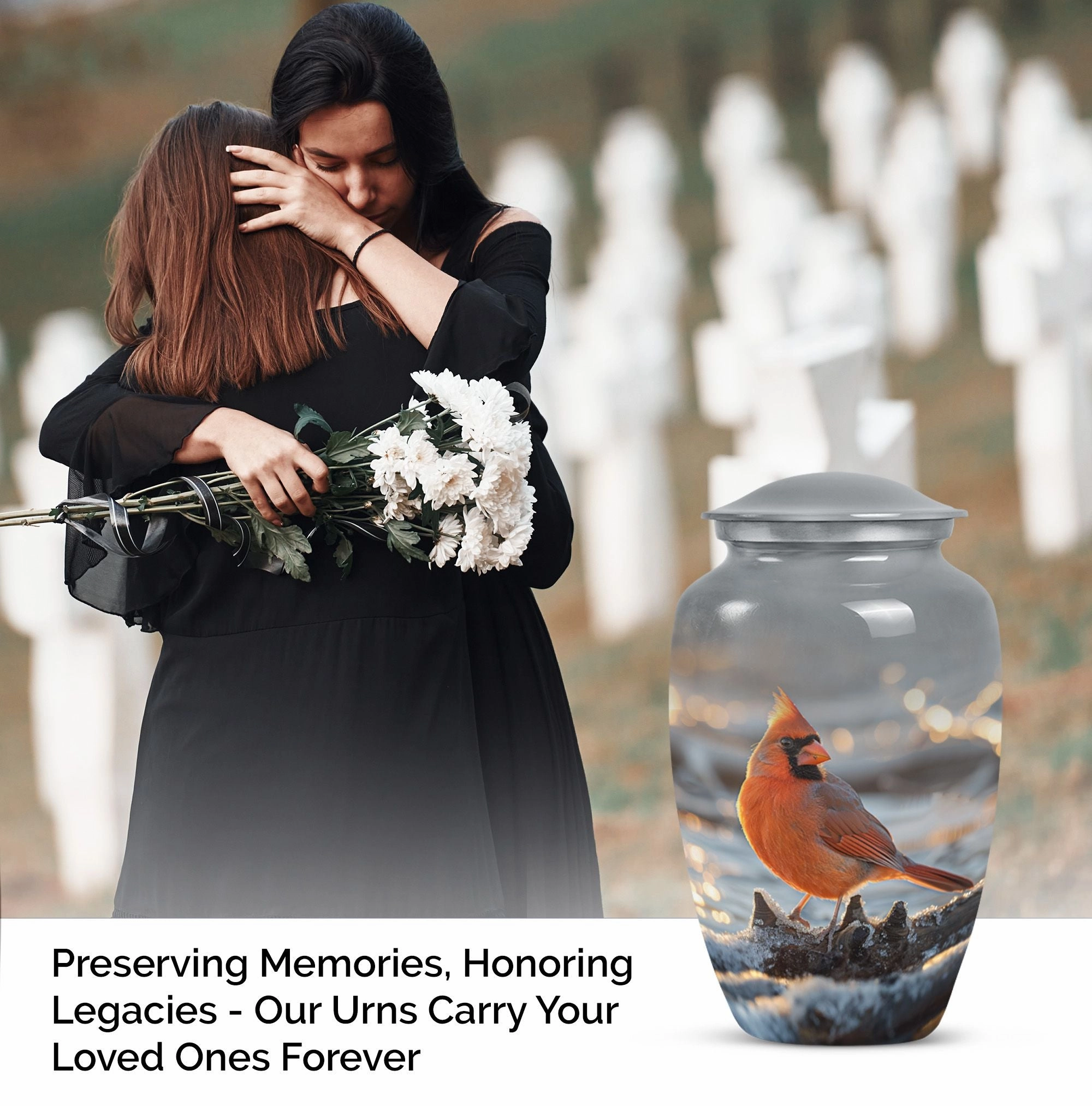 Cardinal Bird Embrace - Adult Love in Cremation Urn