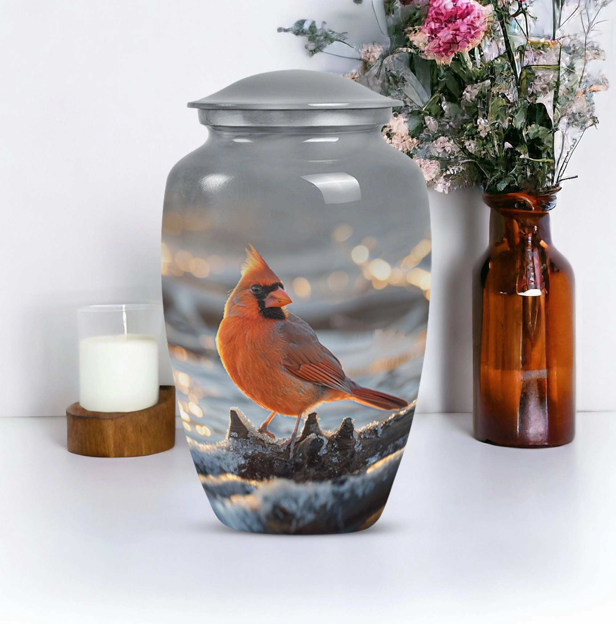 Cardinal Bird Embrace - Adult Love in Cremation Urn