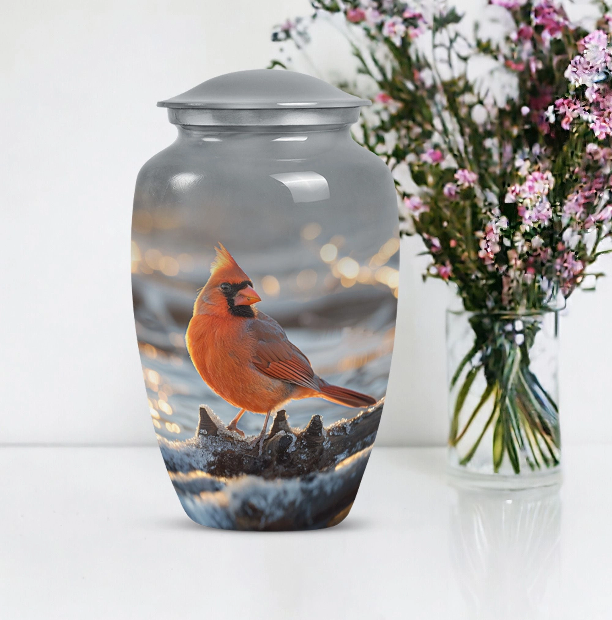 Cardinal Bird Embrace - Adult Love in Cremation Urn