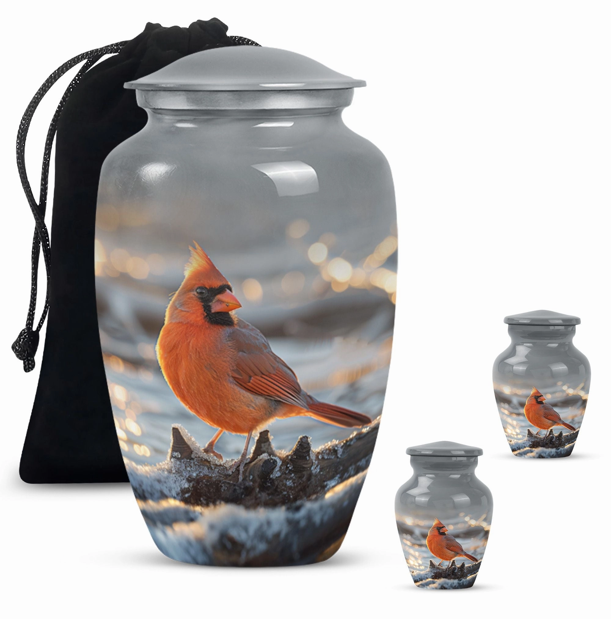 Cardinal Bird Embrace - Adult Love in Cremation Urn