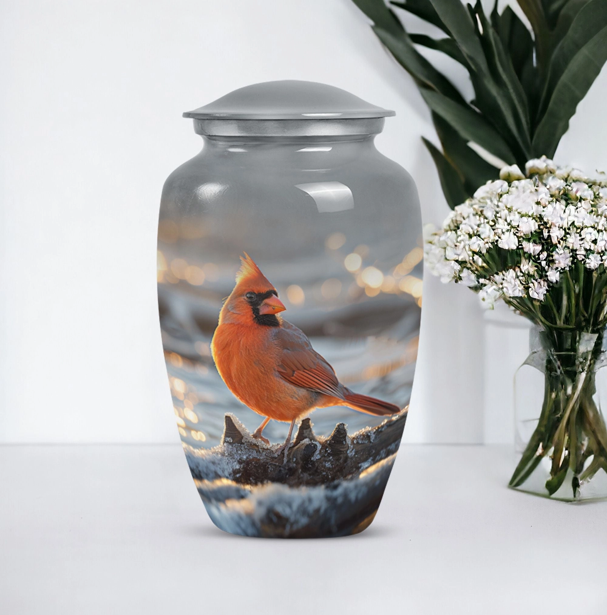Cardinal Bird Embrace - Adult Love in Cremation Urn