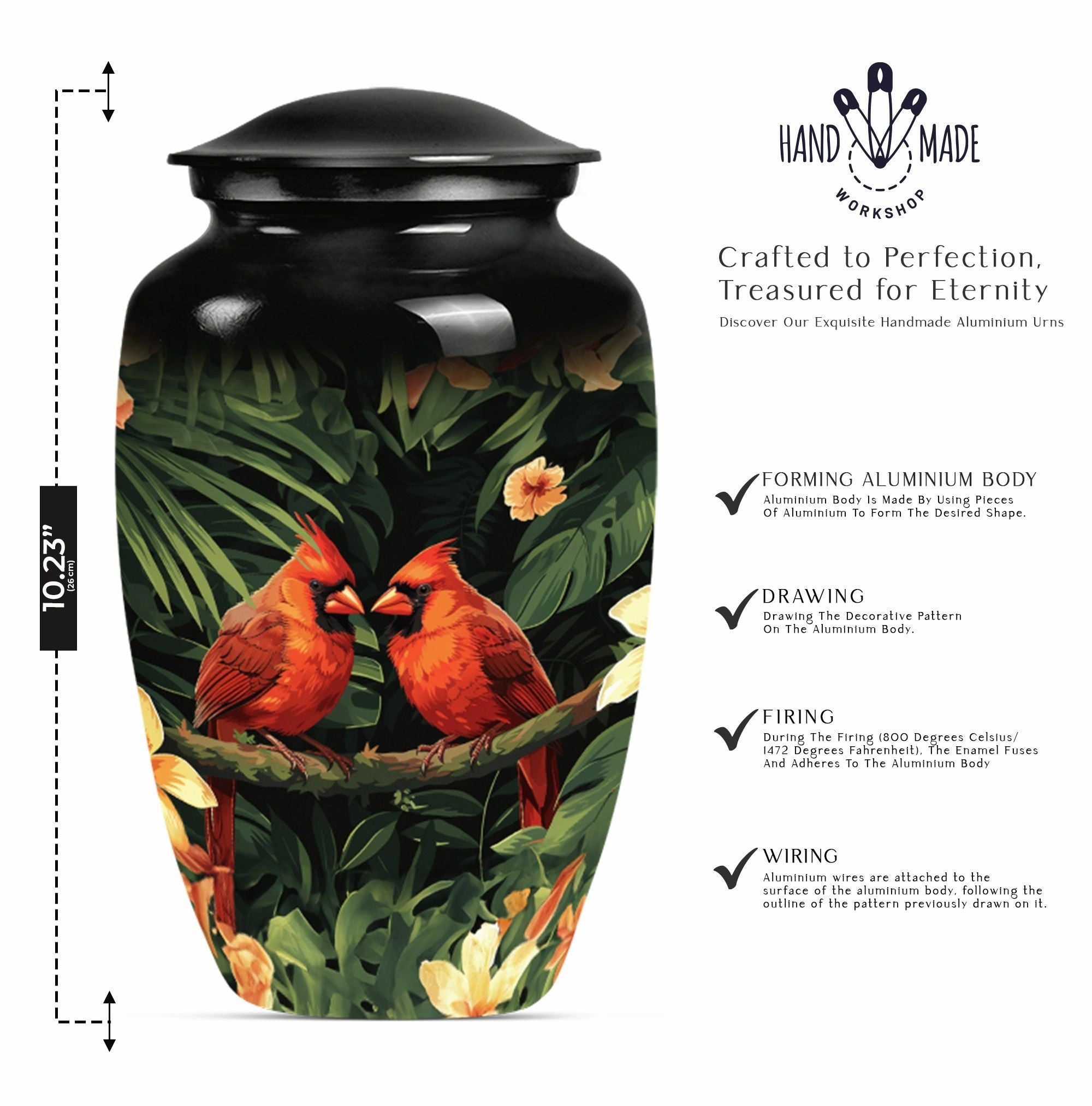 Cardinal Bird Memorial Cremation Urn For Adult Human Ashes