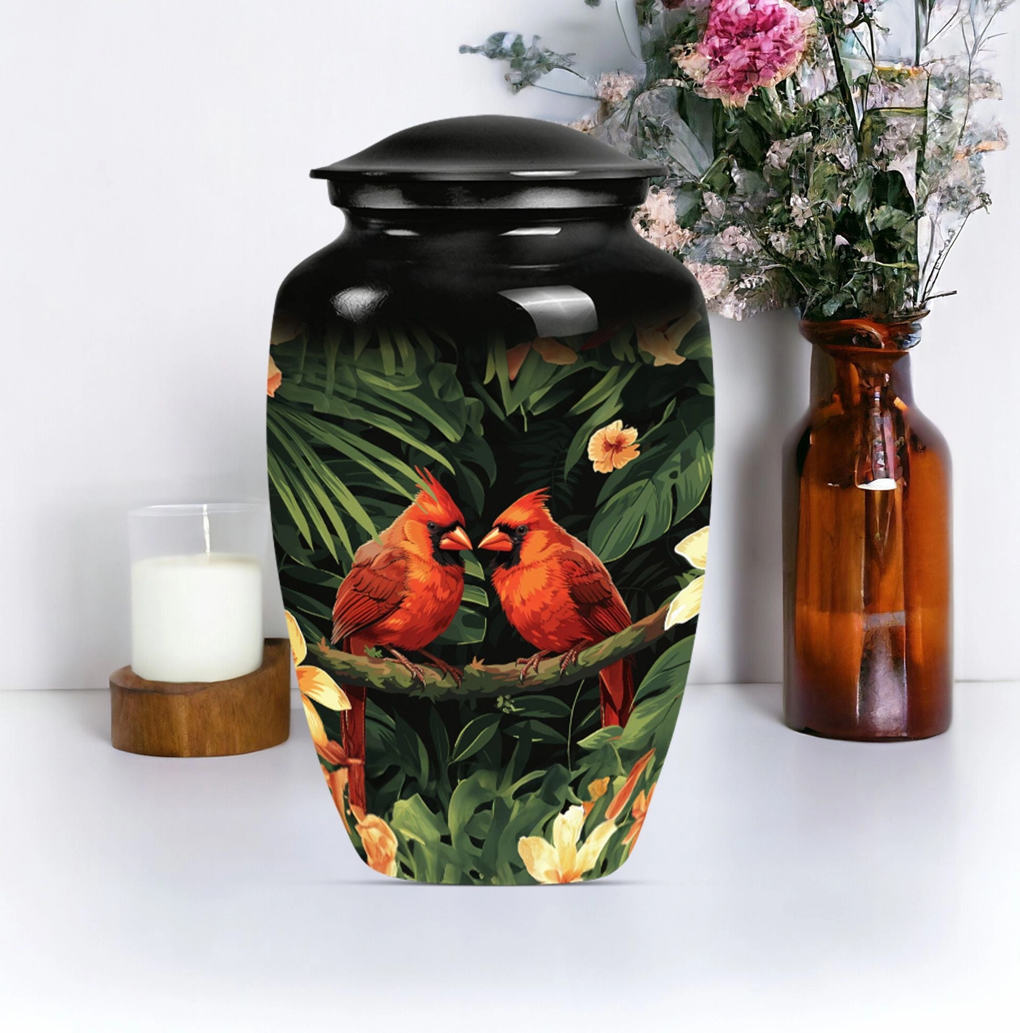 Cardinal Bird Memorial Cremation Urn For Adult Human Ashes