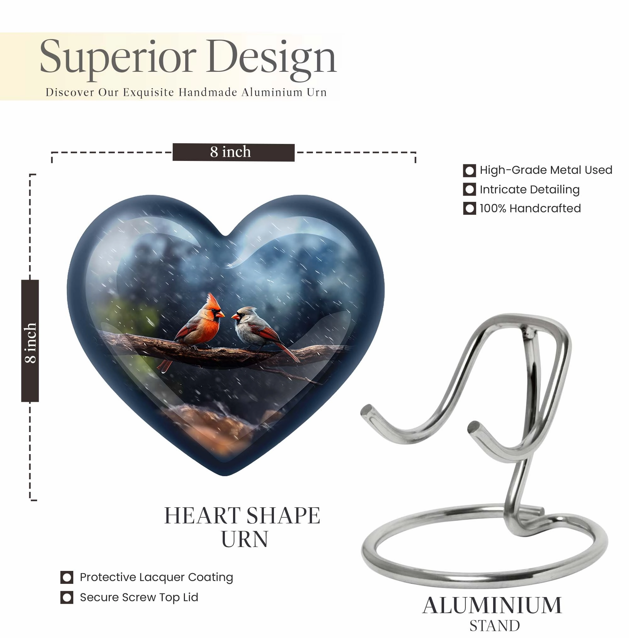 Cardinal Bird Memorial with Elegant Design, Adult Cremation Urn