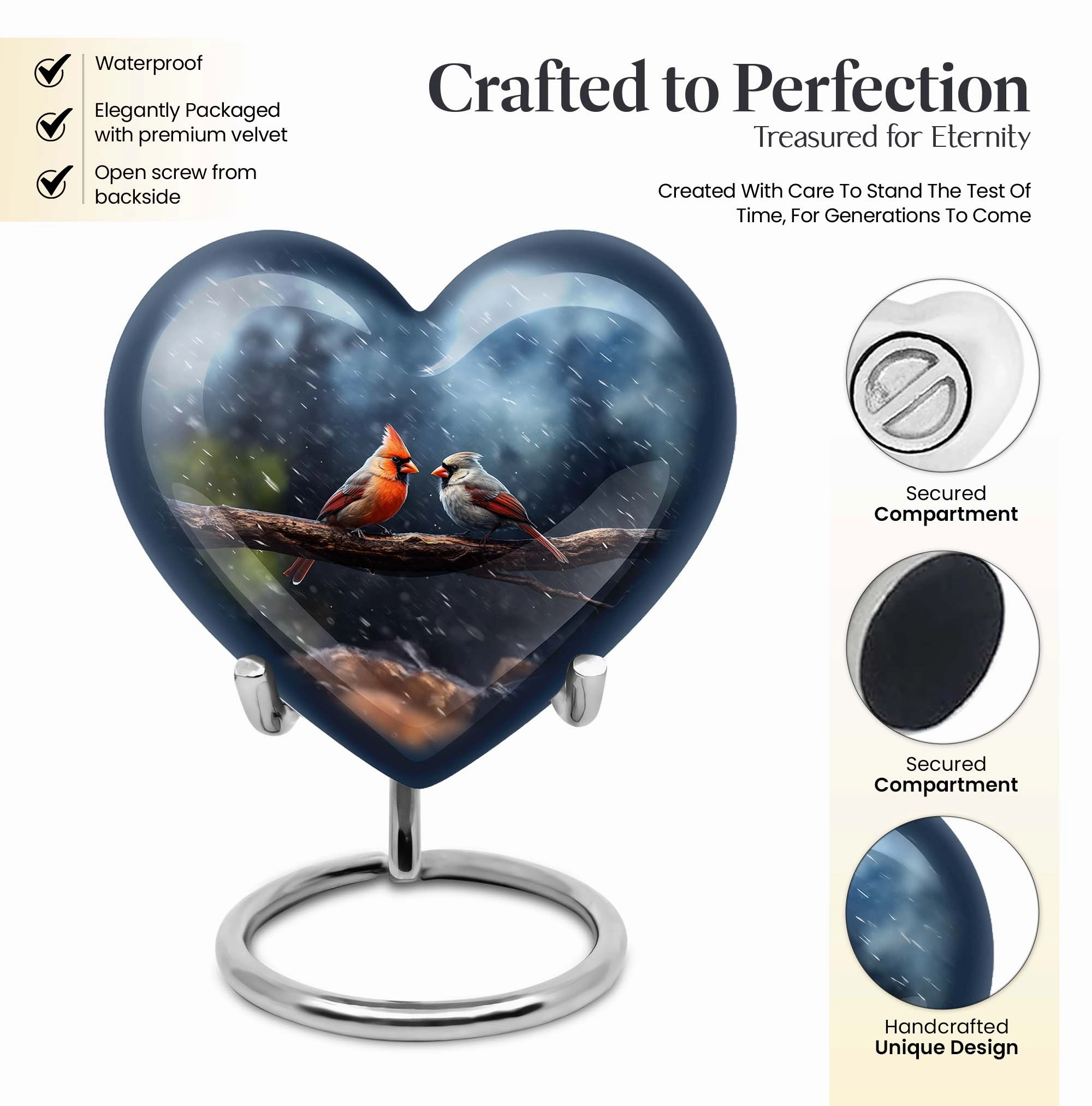 Cardinal Bird Memorial with Elegant Design, Adult Cremation Urn