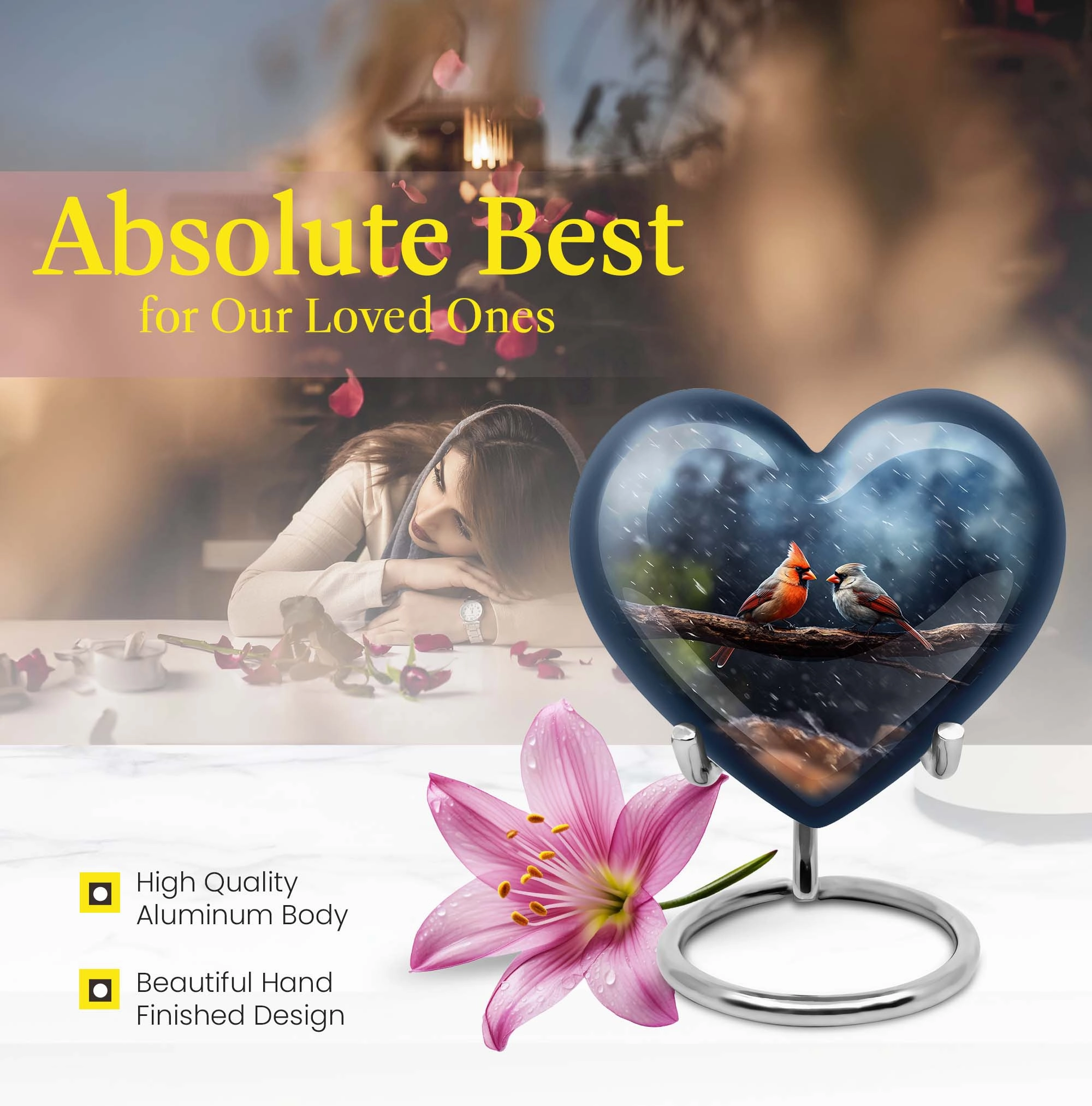 Cardinal Bird Memorial with Elegant Design, Adult Cremation Urn