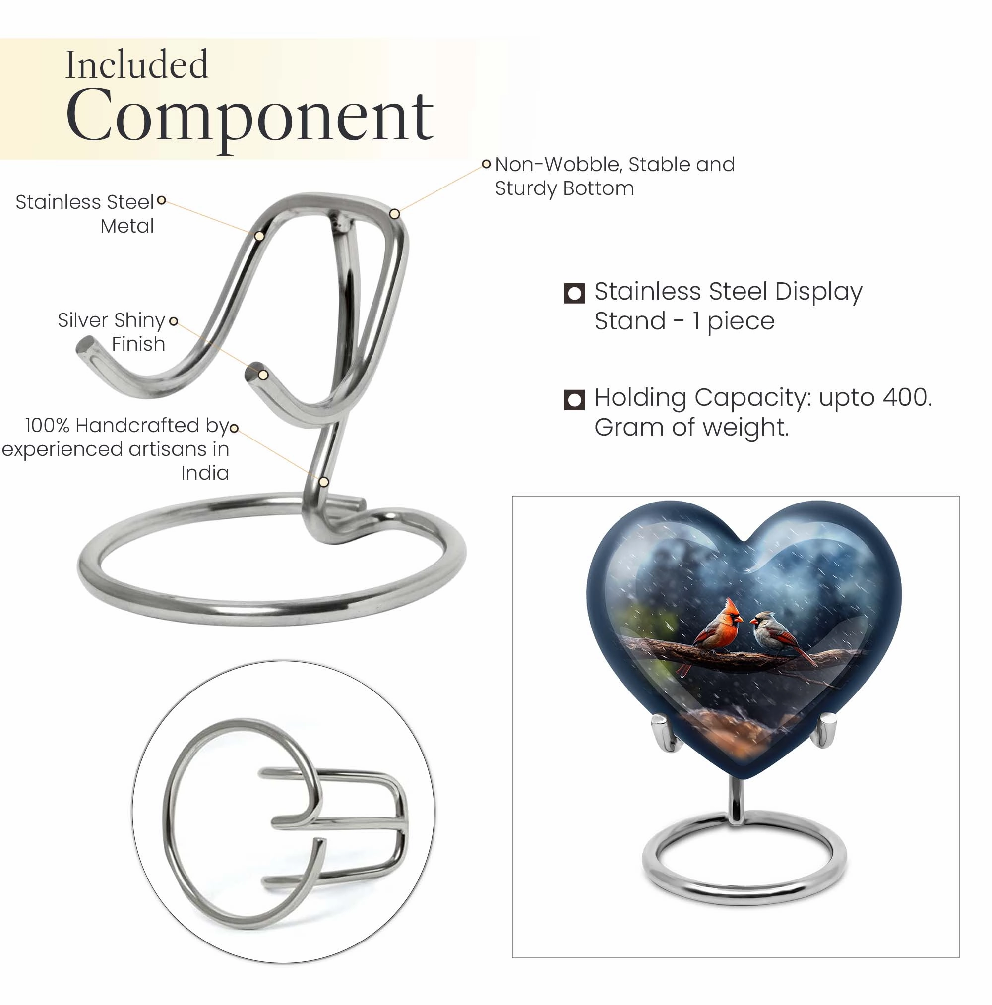 Cardinal Bird Memorial with Elegant Design, Adult Cremation Urn