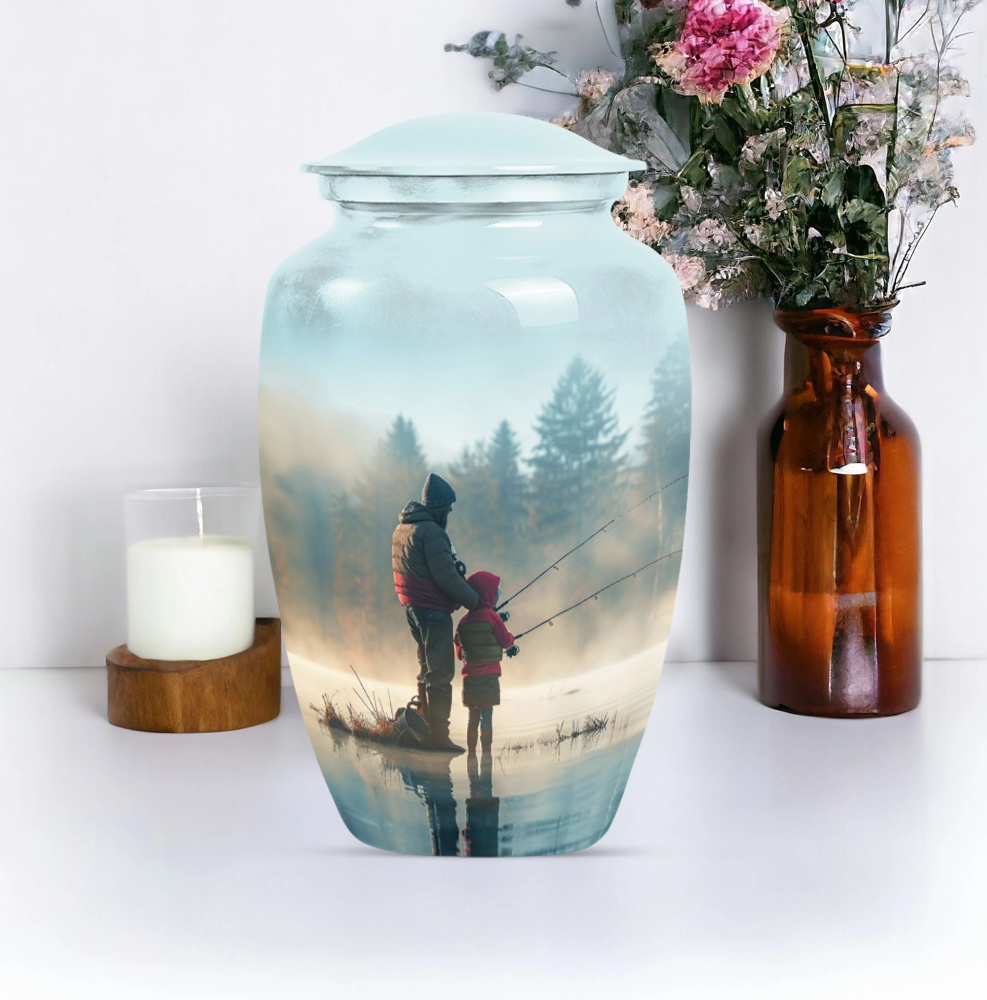 Classic Aluminium Fishing Urn, Abstract Memorial for Burial