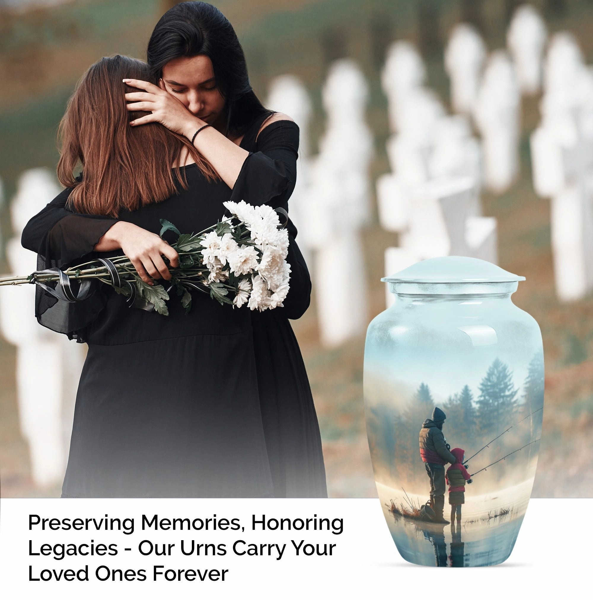 Classic Aluminium Fishing Urn, Abstract Memorial for Burial
