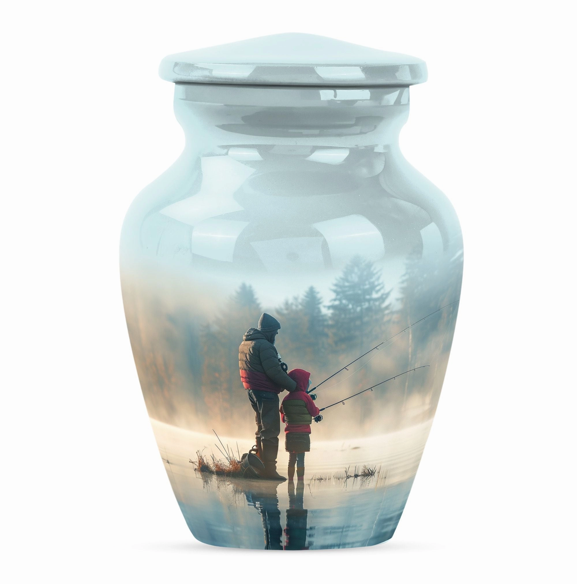 Classic Aluminium Fishing Urn, Abstract Memorial for Burial