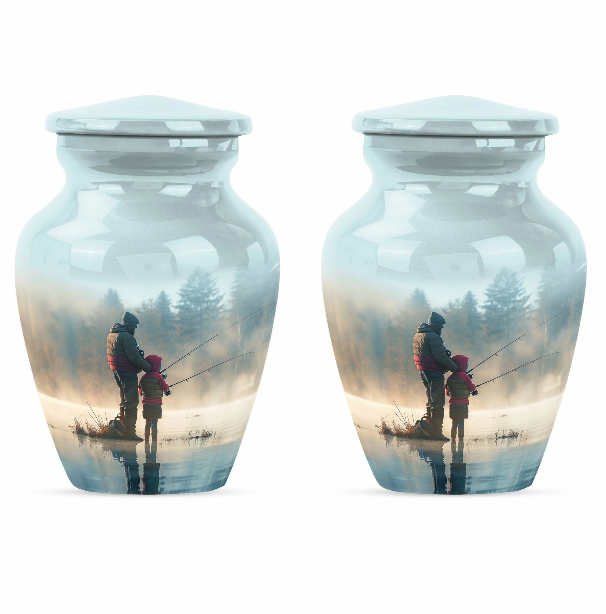 Classic Aluminium Fishing Urn, Abstract Memorial for Burial