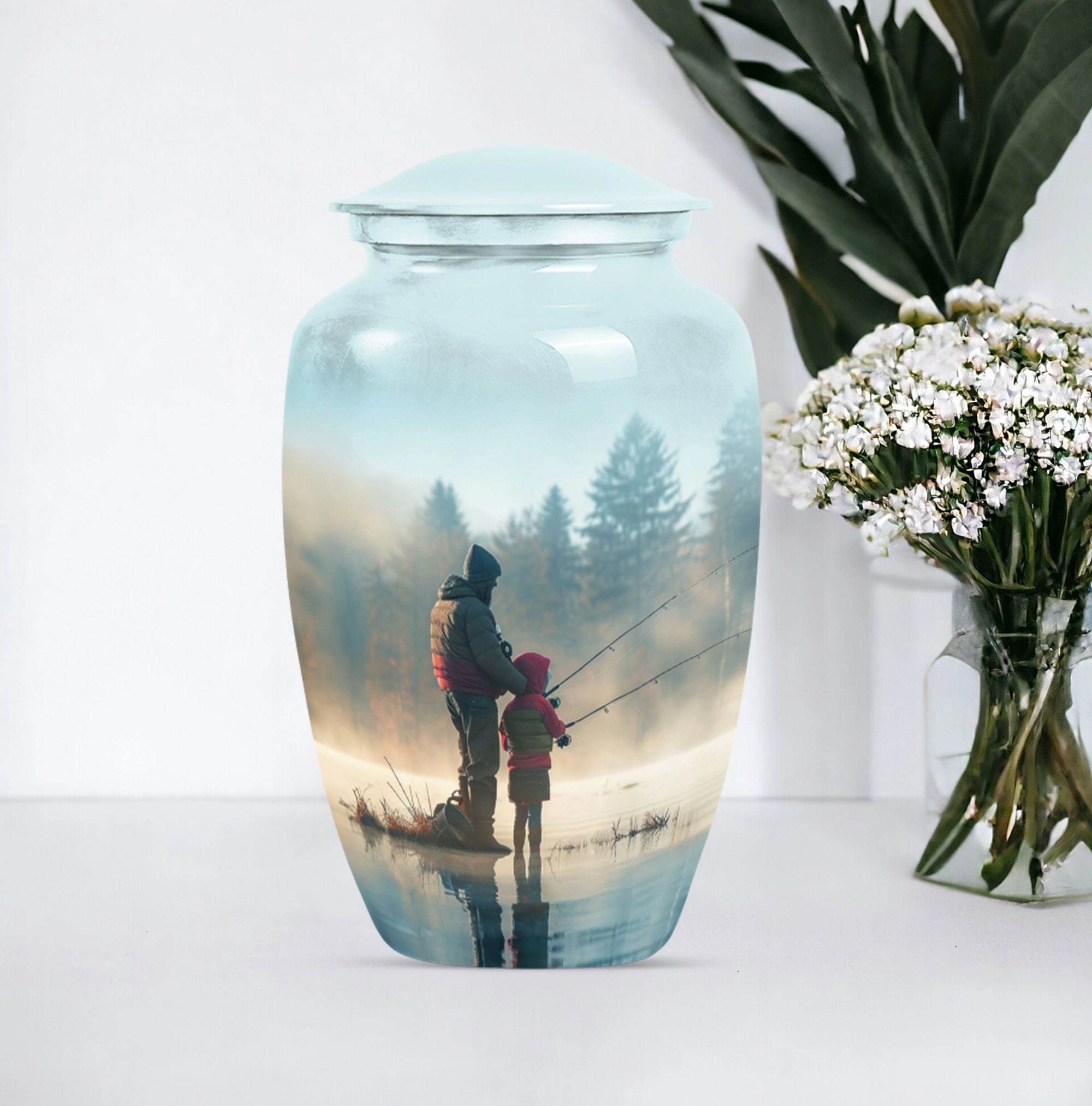 Classic Aluminium Fishing Urn, Abstract Memorial for Burial