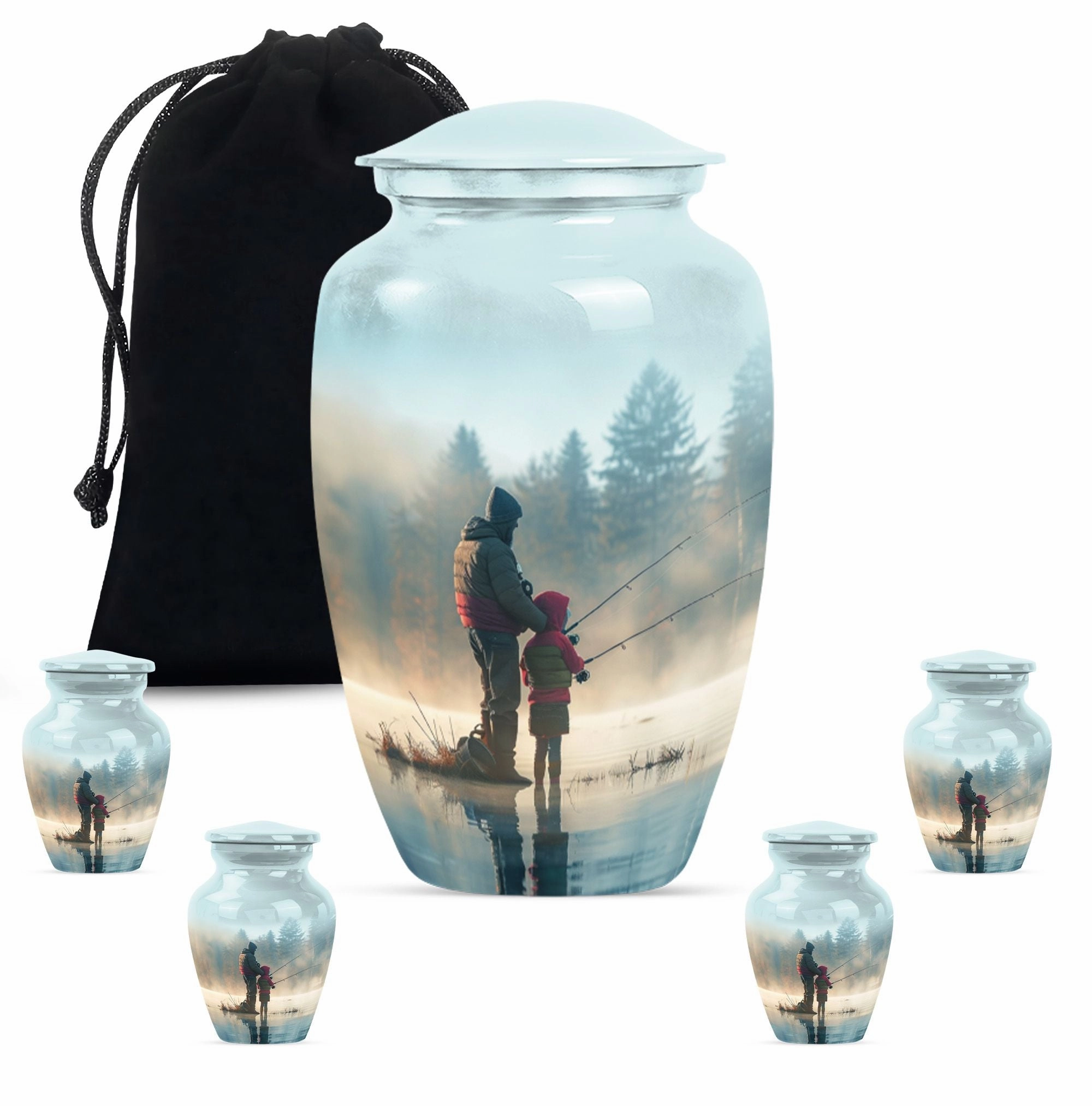 Classic Aluminium Fishing Urn, Abstract Memorial for Burial