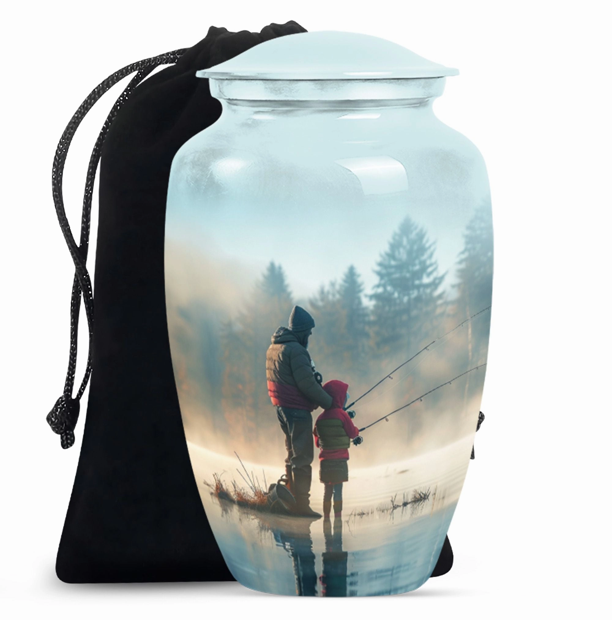 Classic Aluminium Fishing Urn, Abstract Memorial for Burial