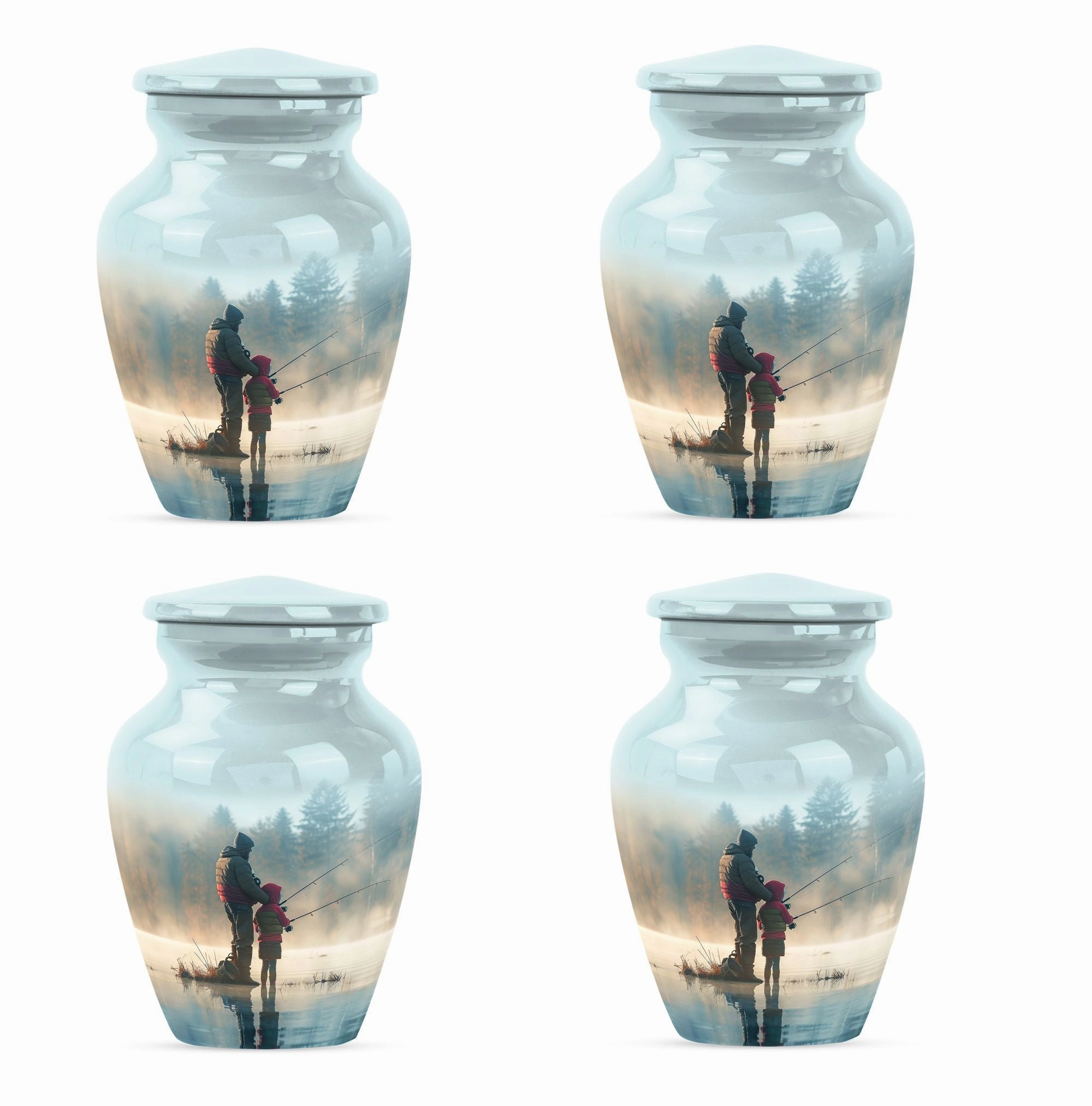 Classic Aluminium Fishing Urn, Abstract Memorial for Burial