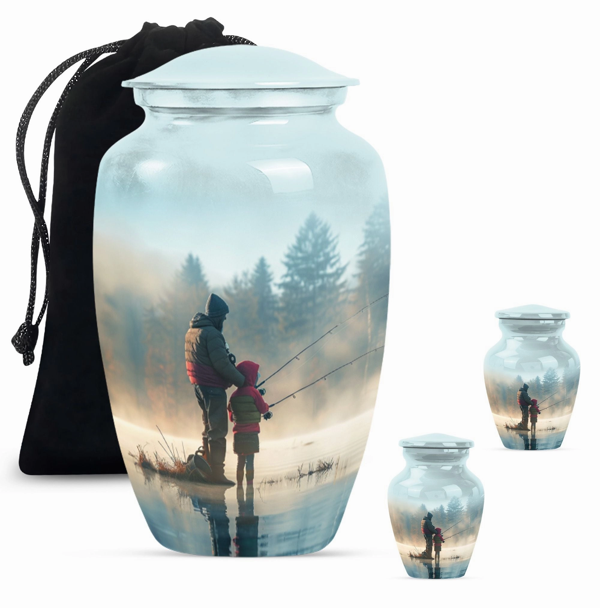 Classic Aluminium Fishing Urn, Abstract Memorial for Burial