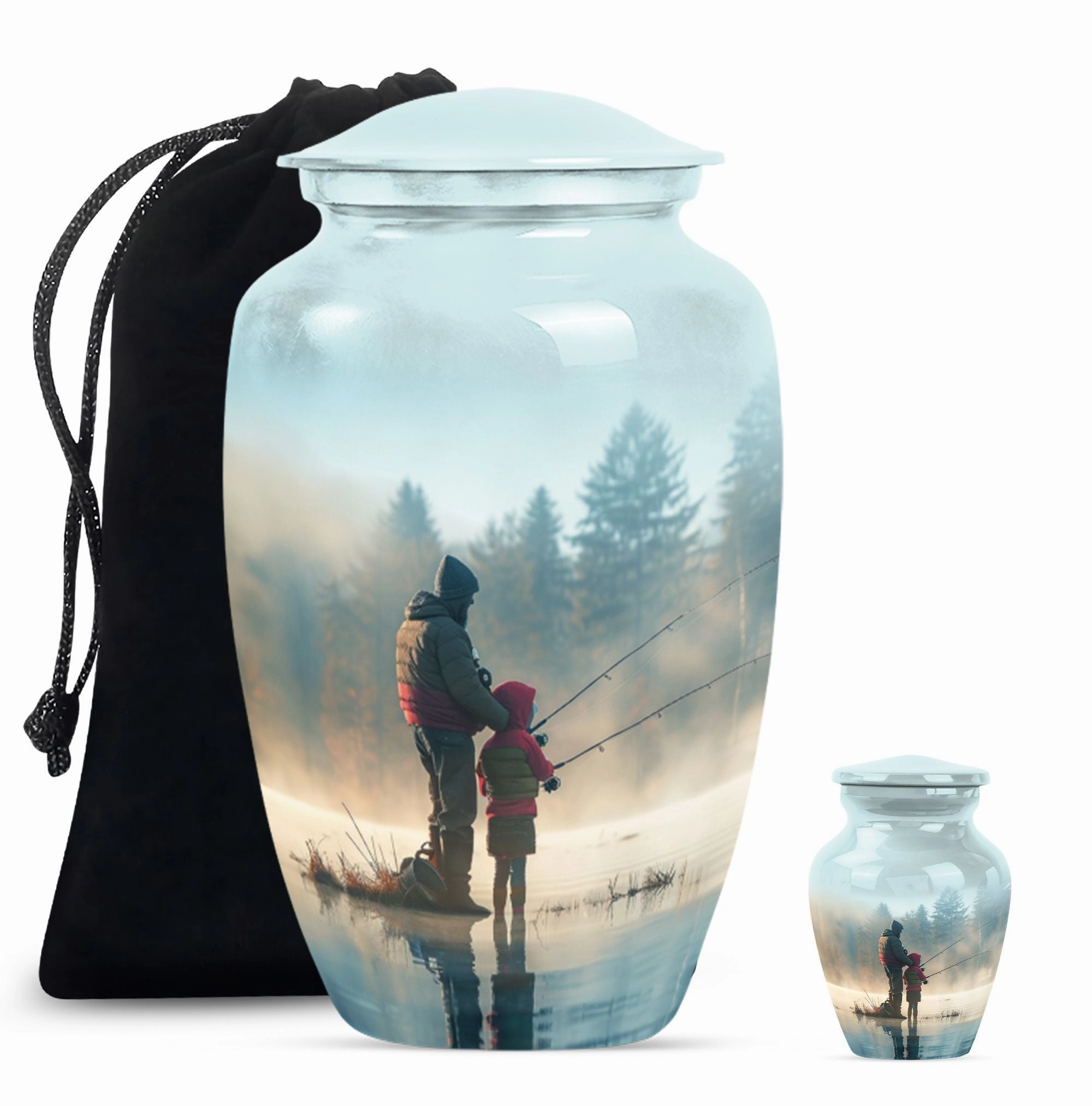 Classic Aluminium Fishing Urn, Abstract Memorial for Burial