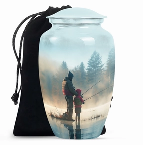 Classic Aluminium Fishing Urn, Abstract Memorial for Burial