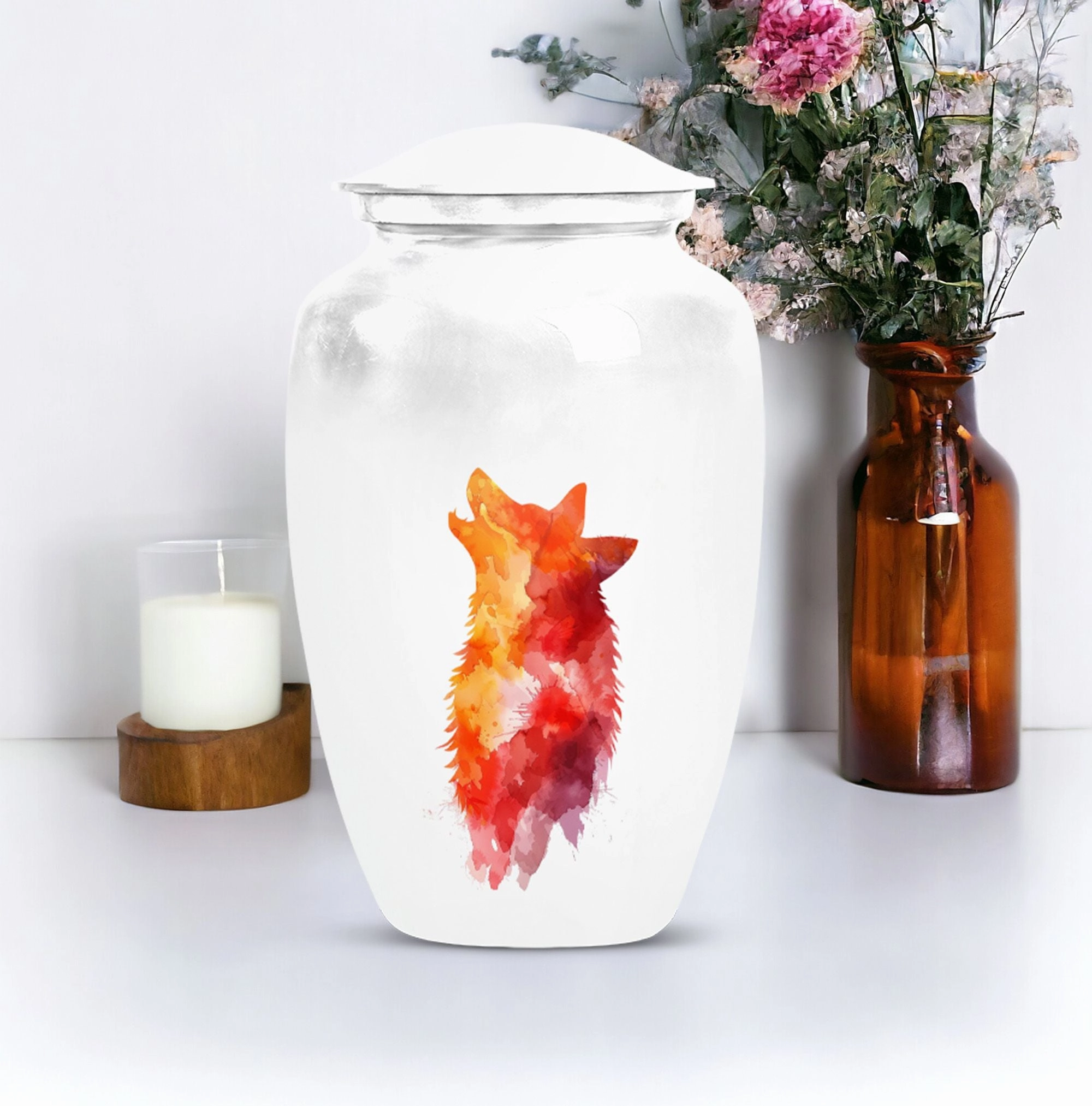 Classy Wolf Howling Aluminum Urn for Adult Human Remains