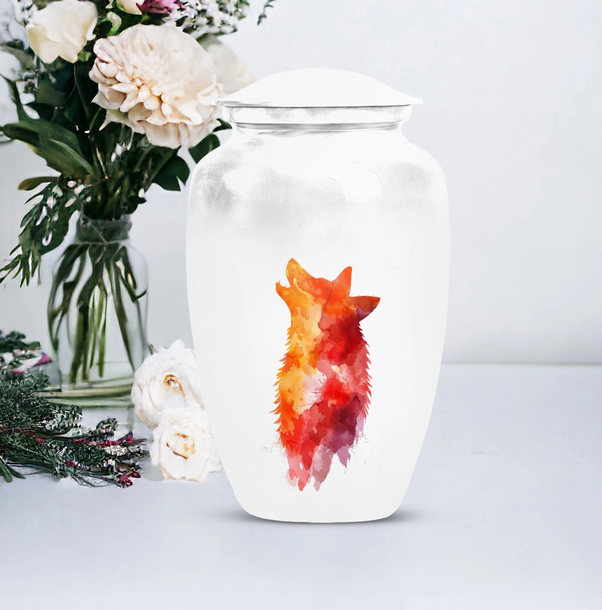 Classy Wolf Howling Aluminum Urn for Adult Human Remains