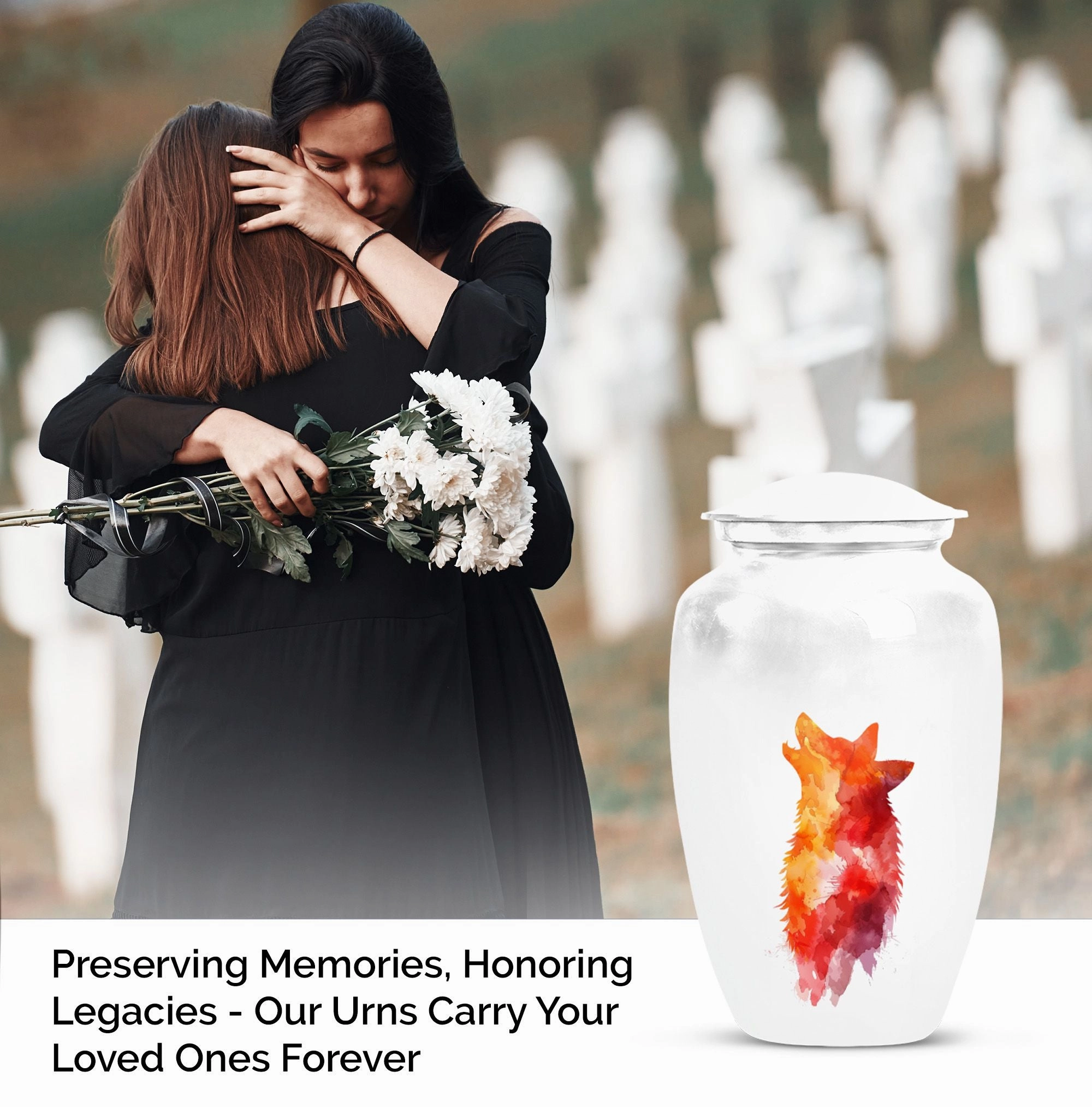 Classy Wolf Howling Aluminum Urn for Adult Human Remains