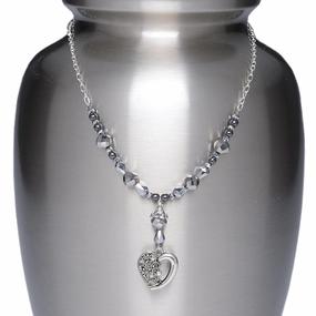 CLEARANCE - Urn Adornment  - MI-13 Hematite Beads with Silver-tone Heart