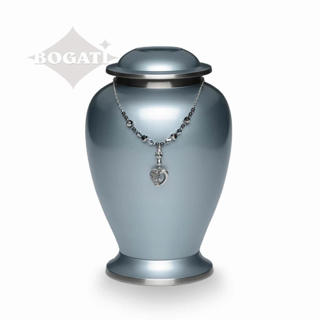 CLEARANCE - Urn Adornment  - MI-13 Hematite Beads with Silver-tone Heart