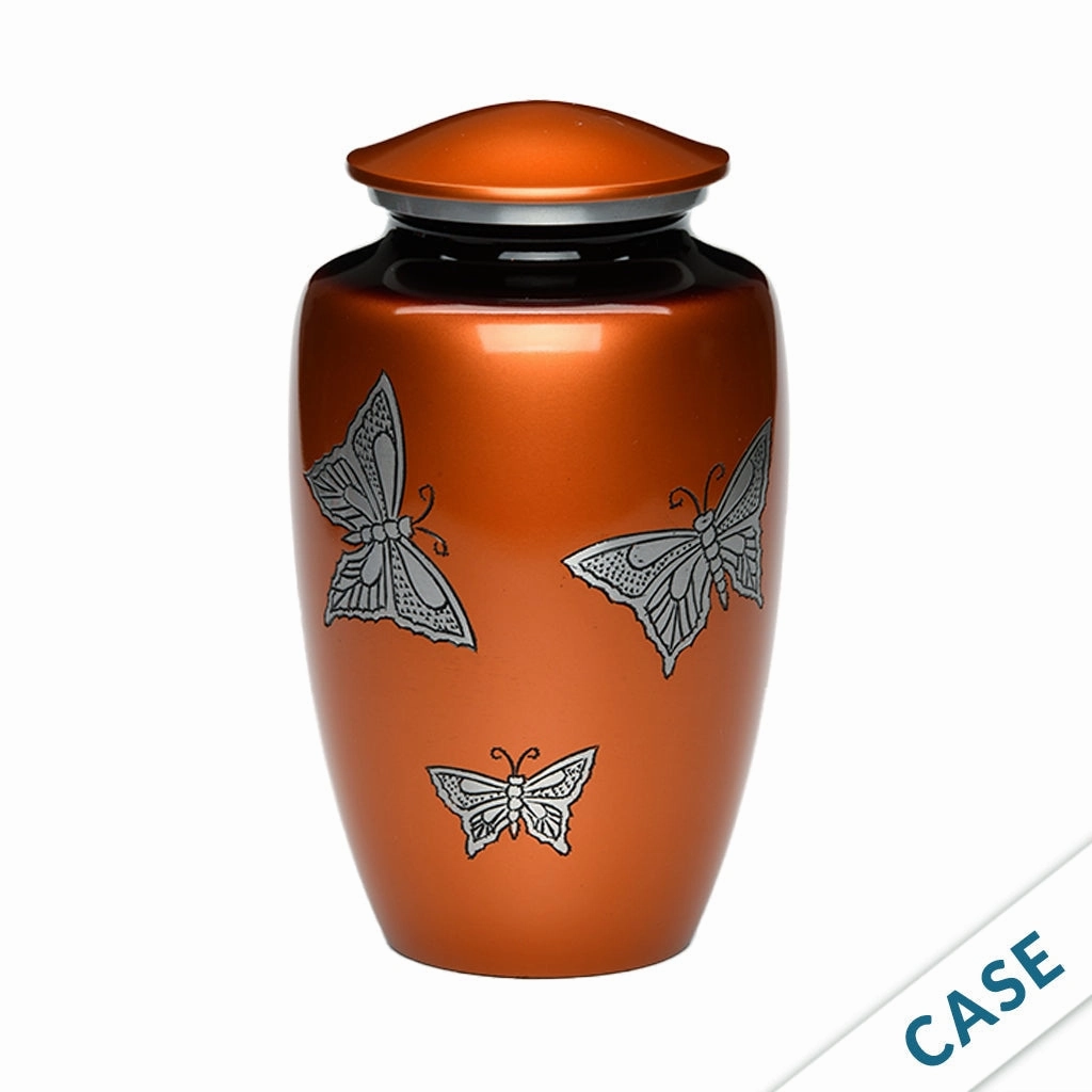 CLEARANCE ADULT -Classic Alloy Urn -2415– with engraved BUTTERFLIES - Case of 4
