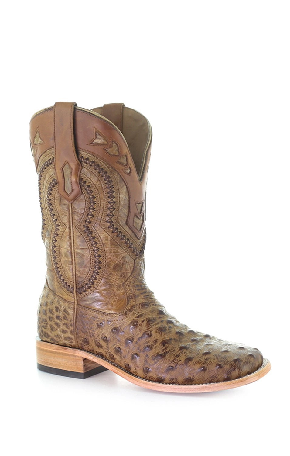 Corral Mens Orix Overlay Cowboy Boots Ostrich Saddle Tan