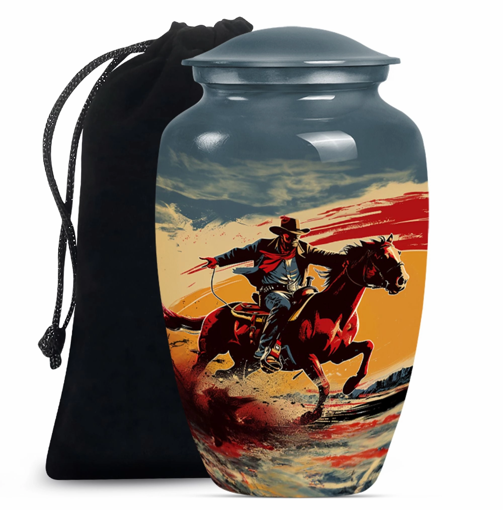 Cowboy Theme Urn - Personalized Cremation Vessel for Adult Ashes