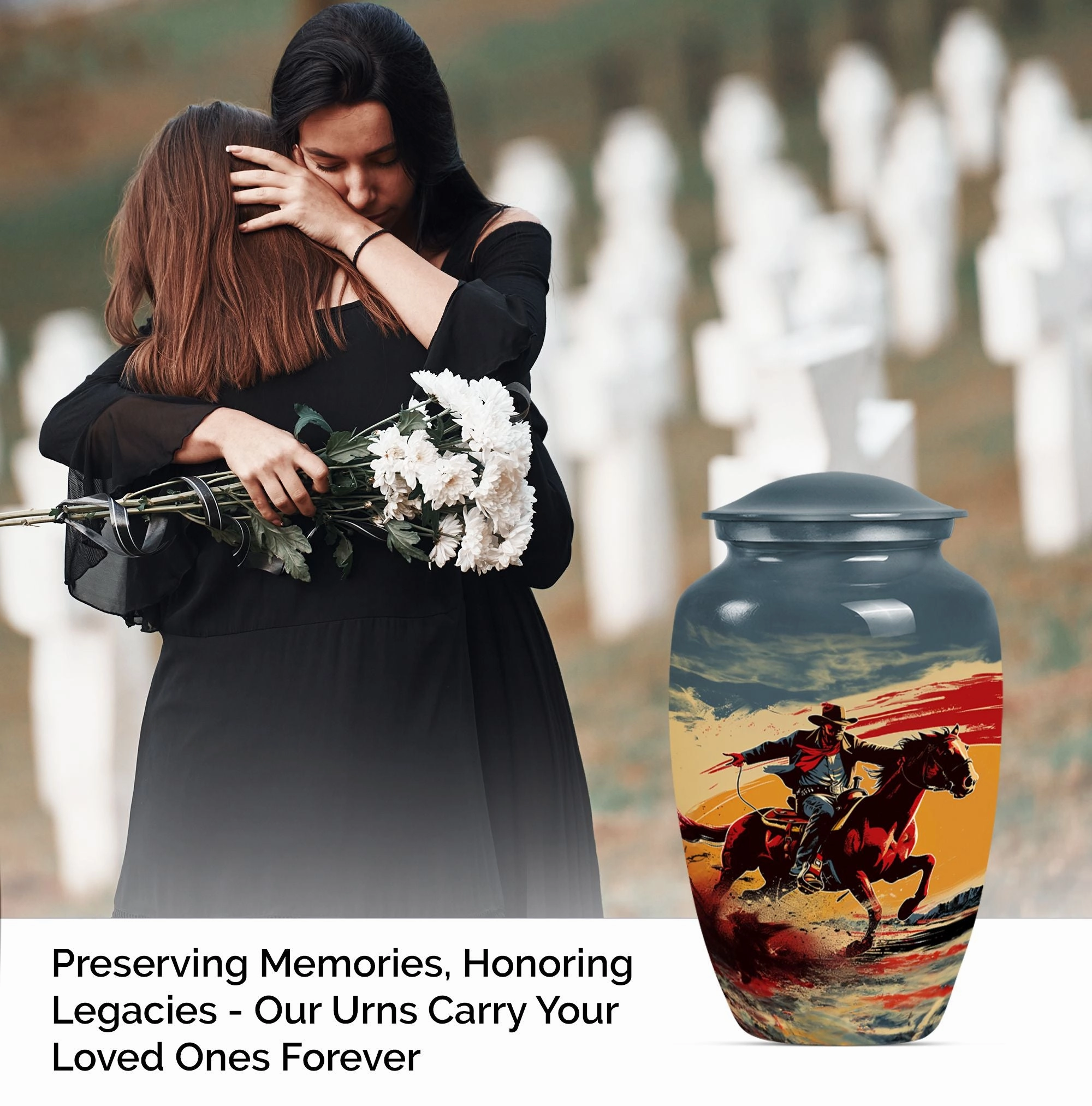 Cowboy Theme Urn - Personalized Cremation Vessel for Adult Ashes