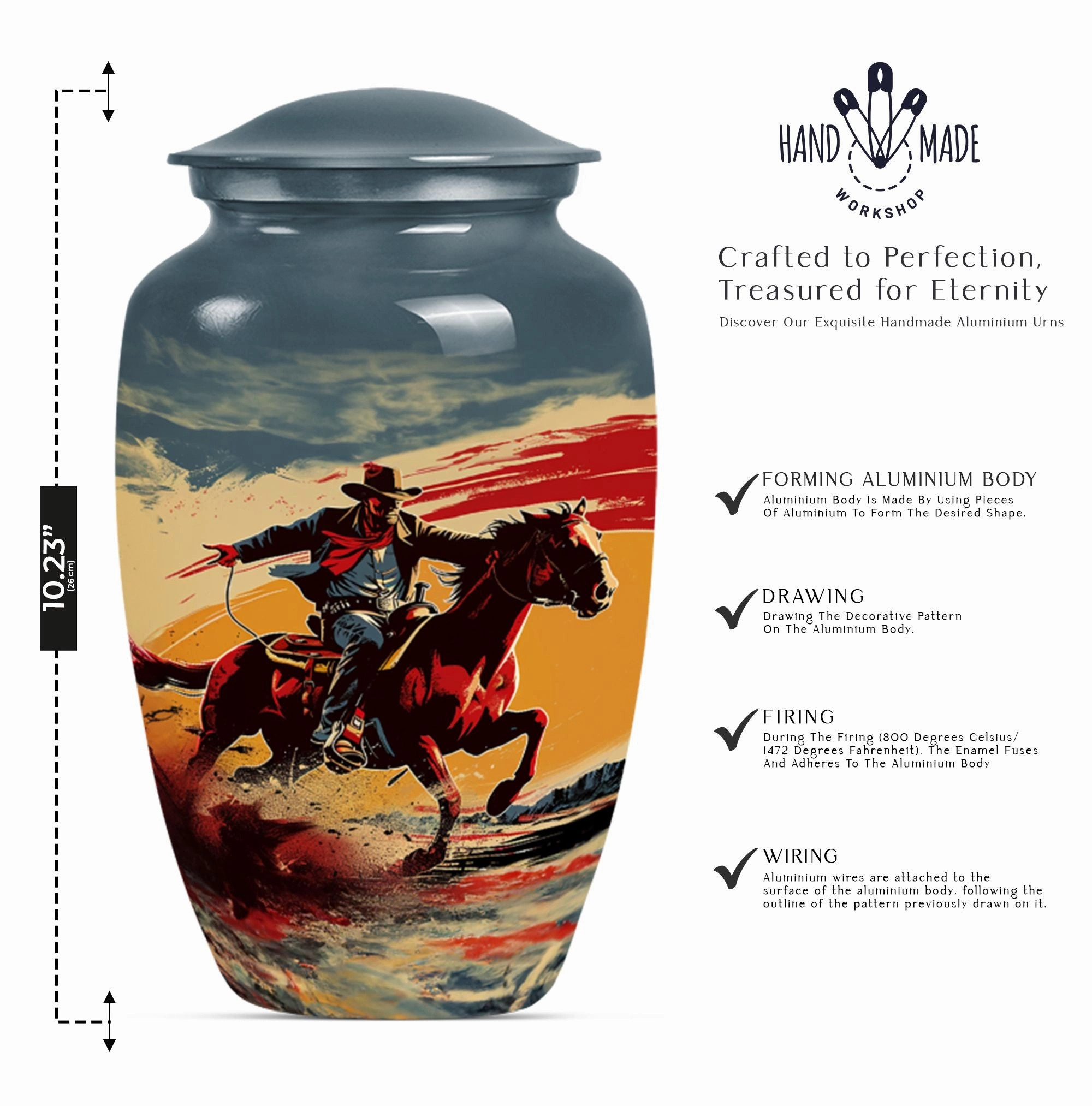 Cowboy Theme Urn - Personalized Cremation Vessel for Adult Ashes