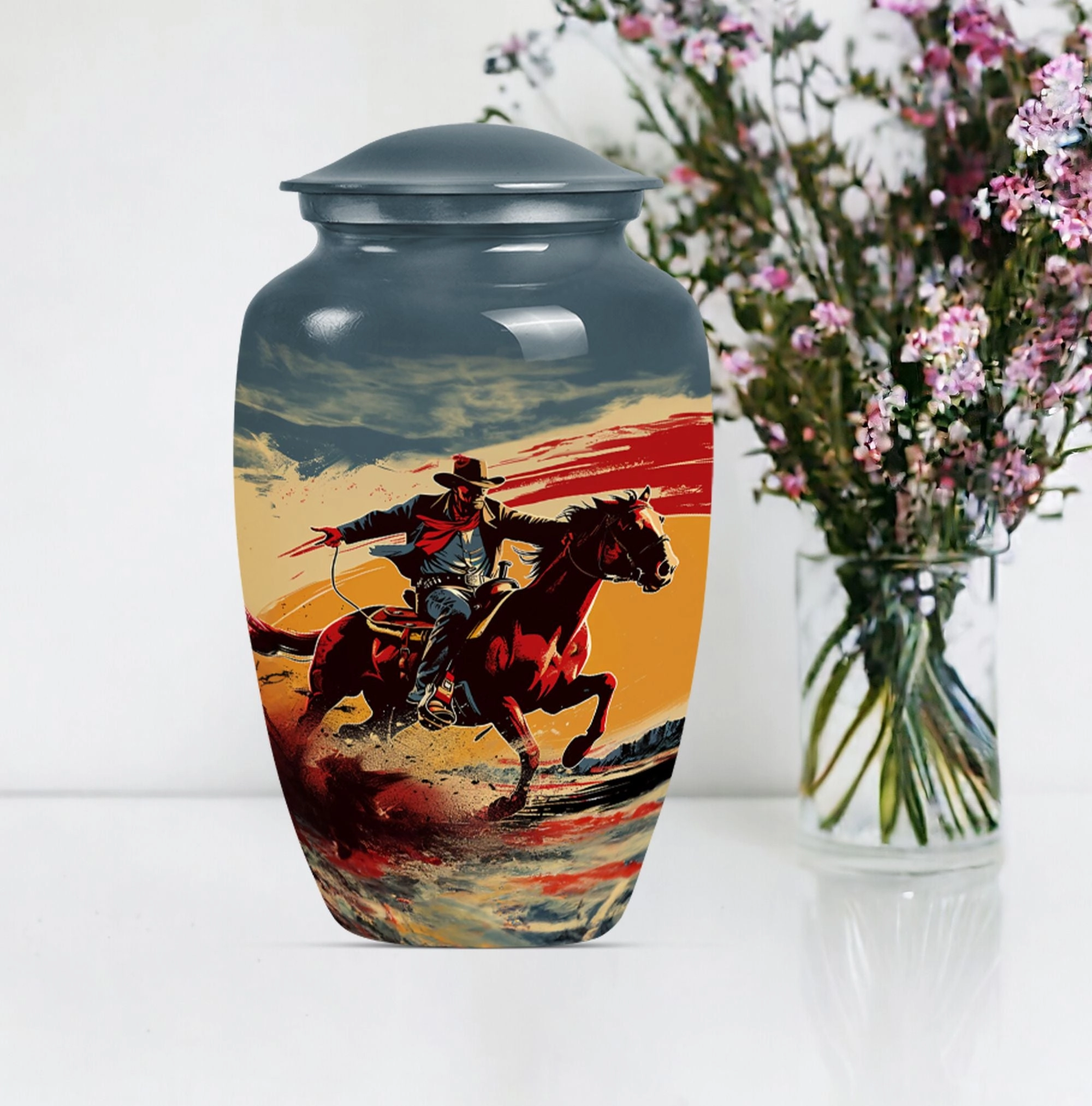 Cowboy Theme Urn - Personalized Cremation Vessel for Adult Ashes