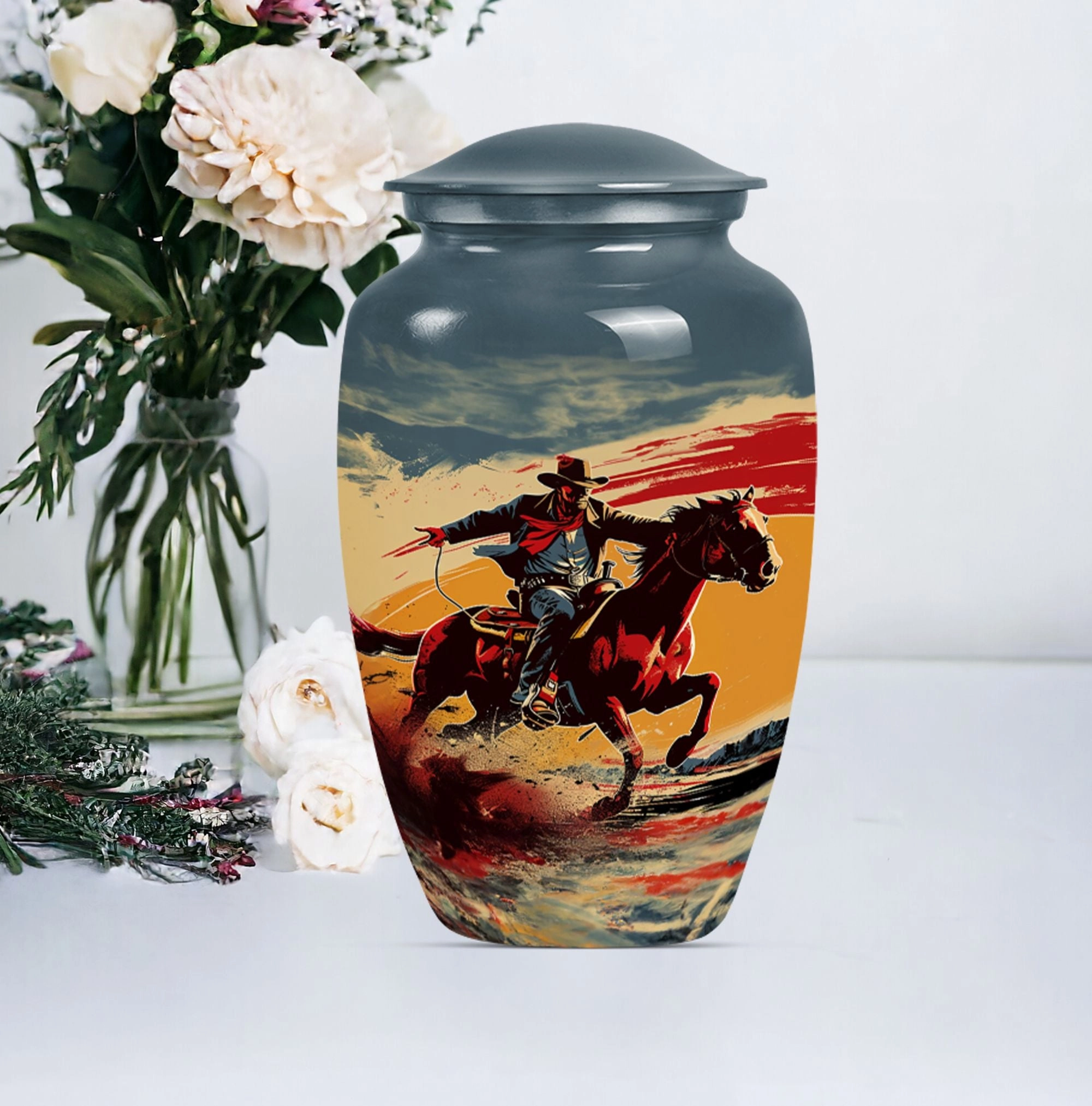 Cowboy Theme Urn - Personalized Cremation Vessel for Adult Ashes