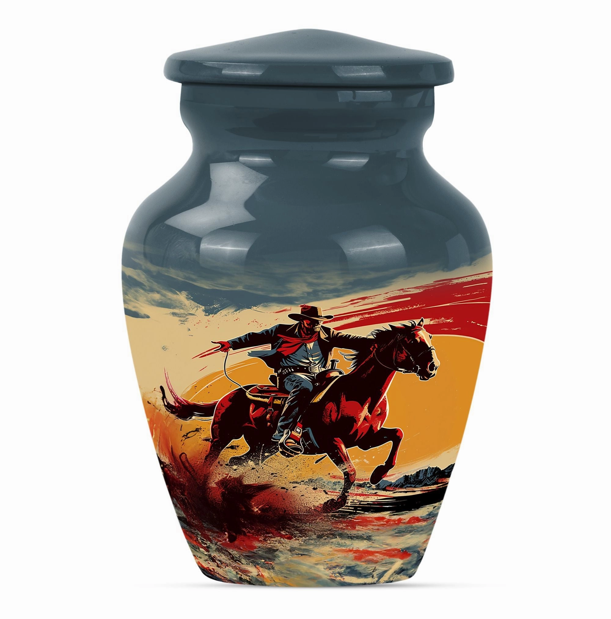 Cowboy Theme Urn - Personalized Cremation Vessel for Adult Ashes