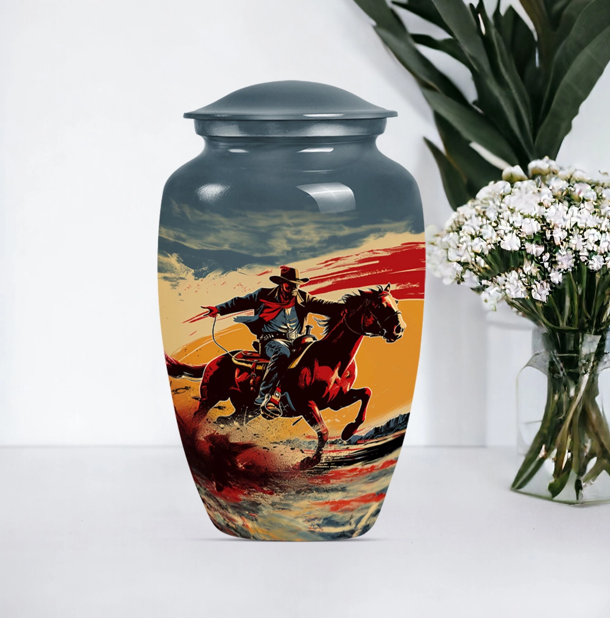 Cowboy Theme Urn - Personalized Cremation Vessel for Adult Ashes