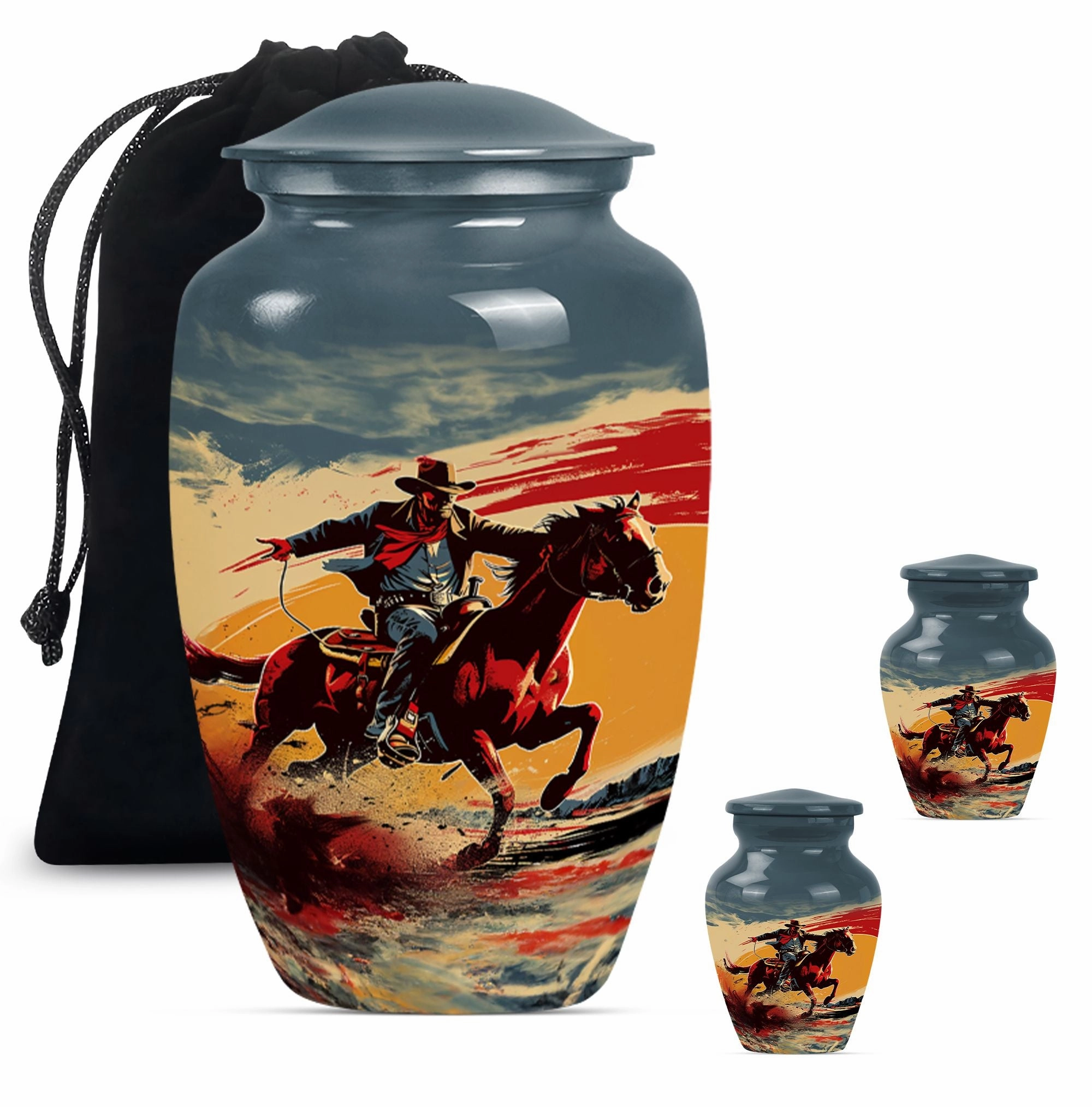 Cowboy Theme Urn - Personalized Cremation Vessel for Adult Ashes