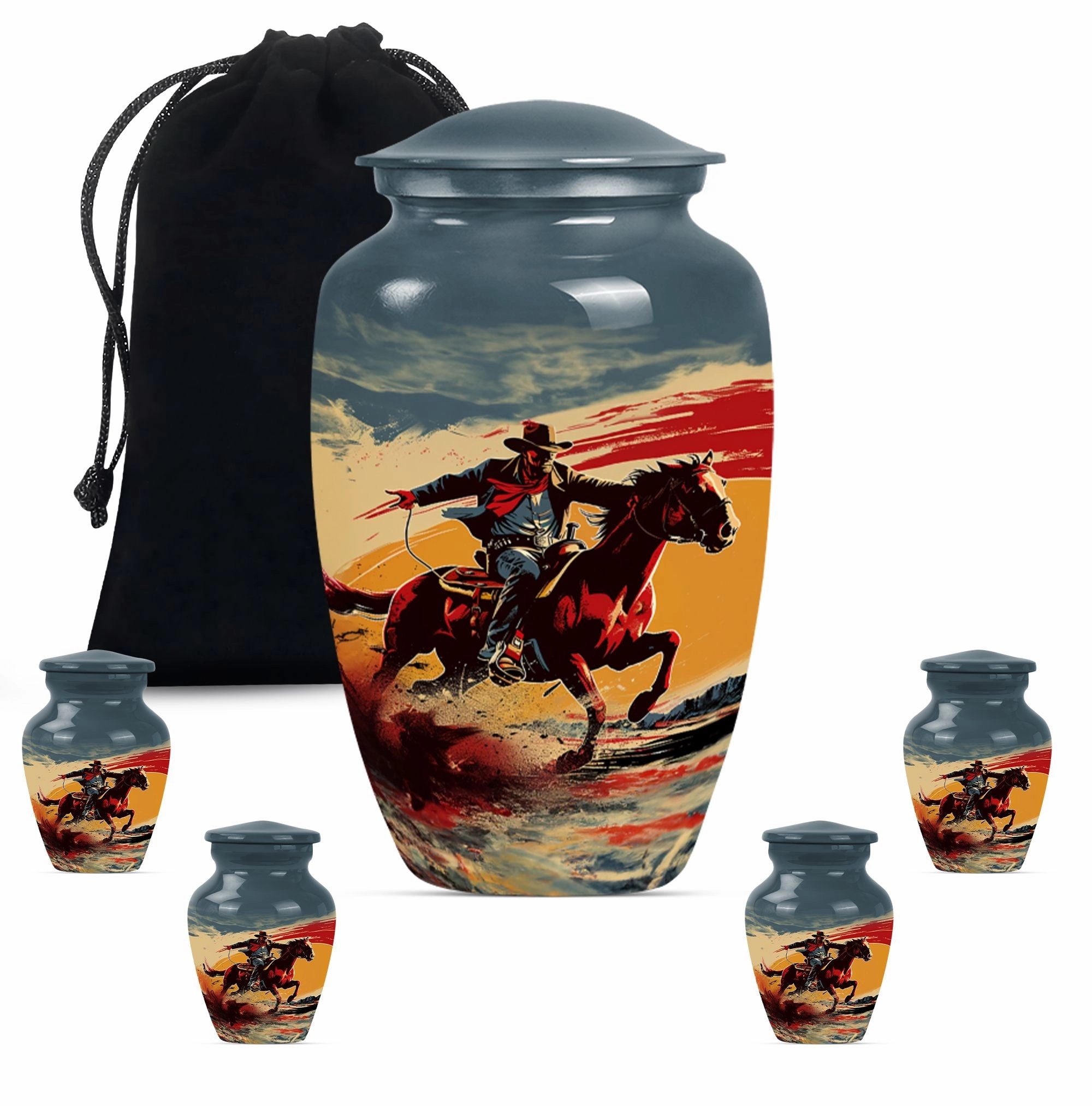 Cowboy Theme Urn - Personalized Cremation Vessel for Adult Ashes
