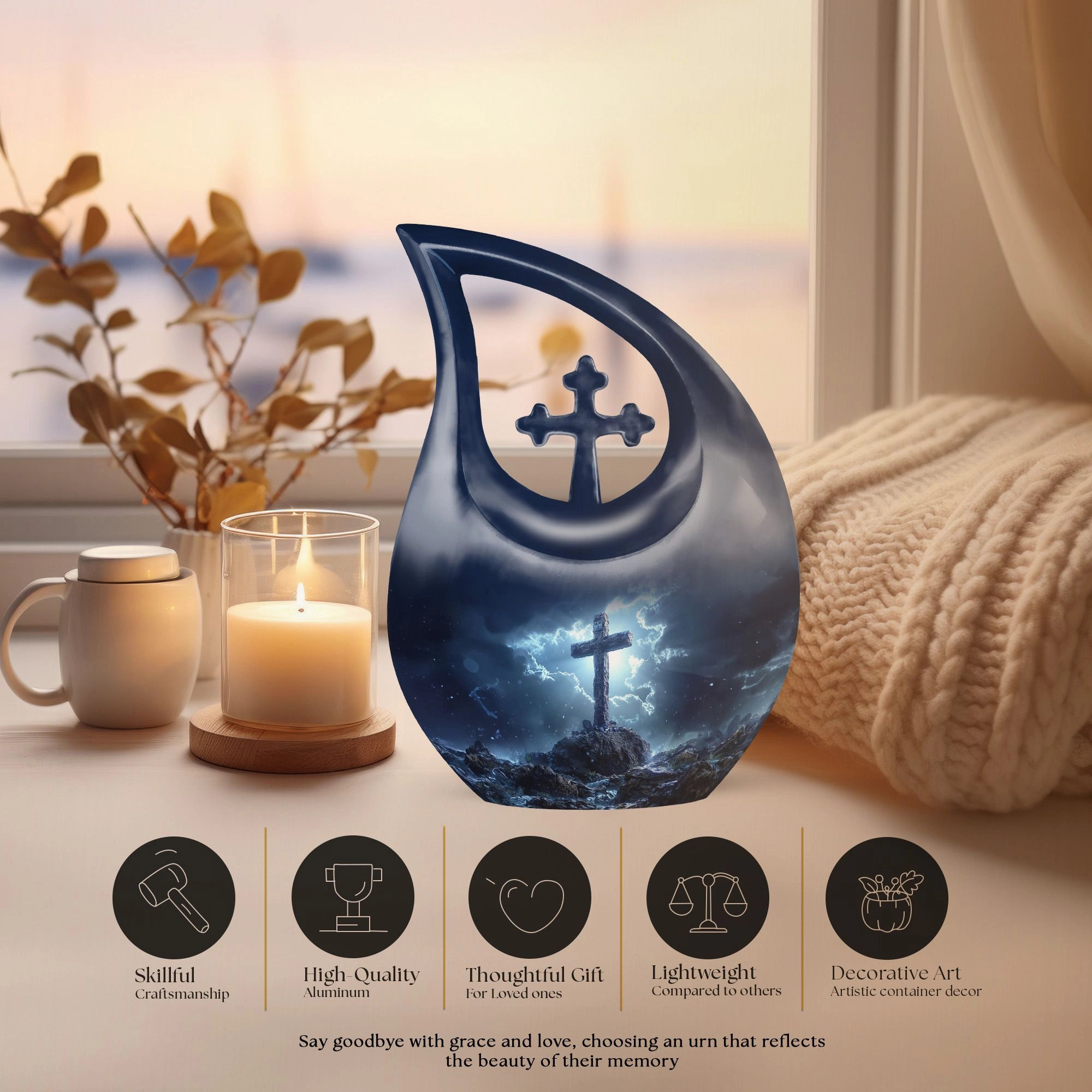 Cross Drop Urn - Adult Memorial Cremation Urn For Ashes