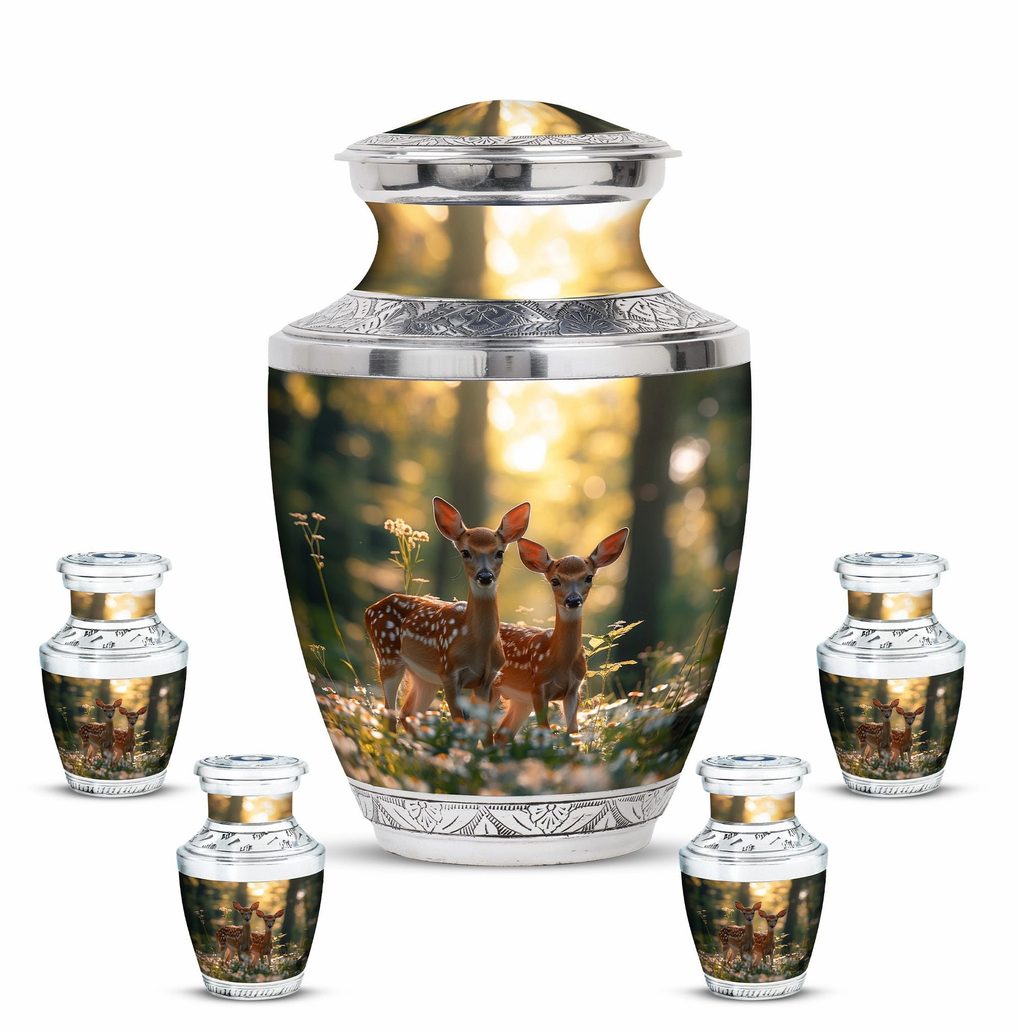 Deer Family Cremation Metal Urns For Human Ashes Memorial & Funeral Urn