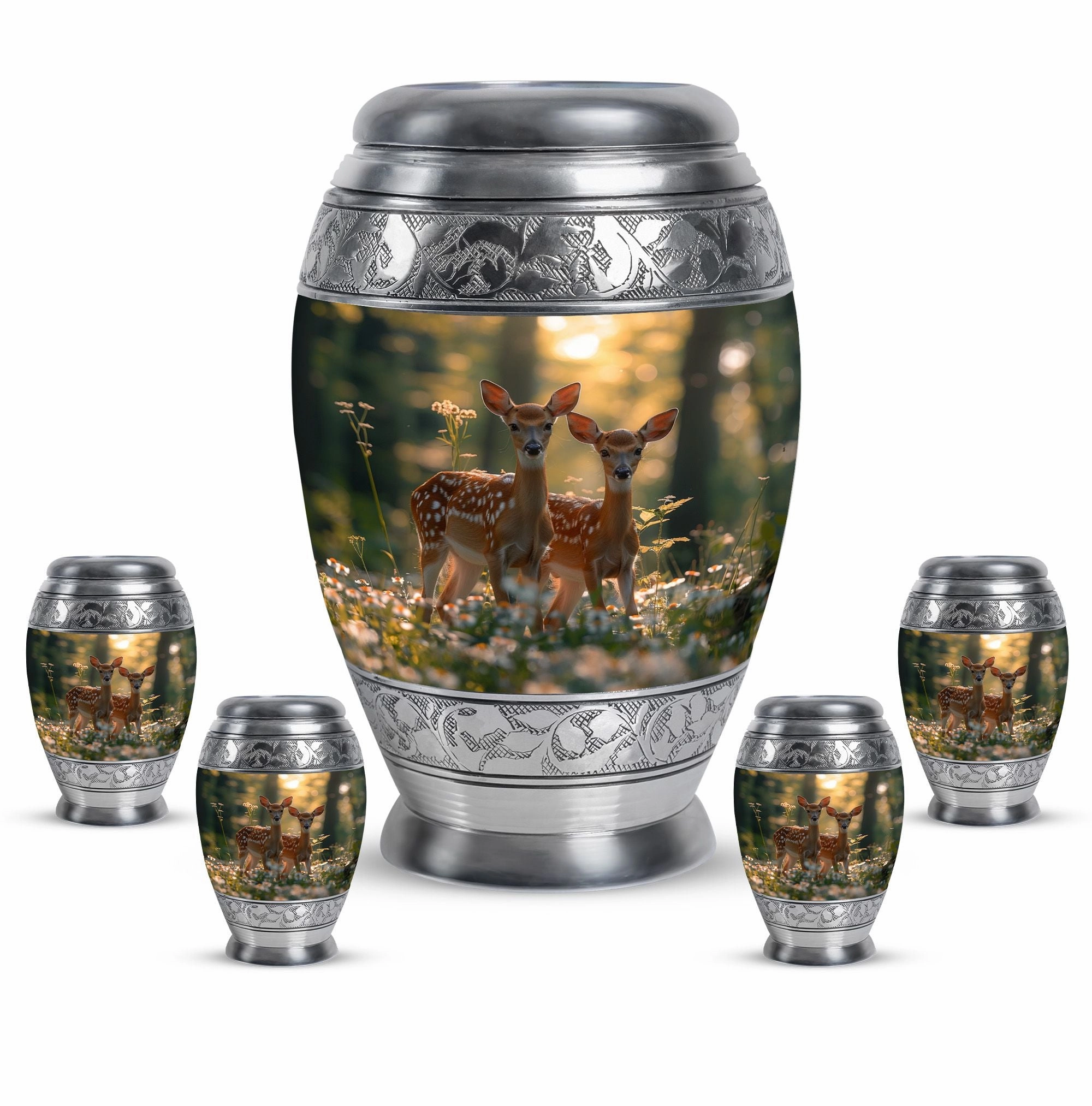 Deer Family Cremation Metal Urns For Human Ashes Memorial & Funeral Urn