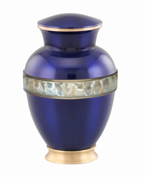 Divine Sapphire Blue Adult sized Urn with Mother of Pearl Band - Blue