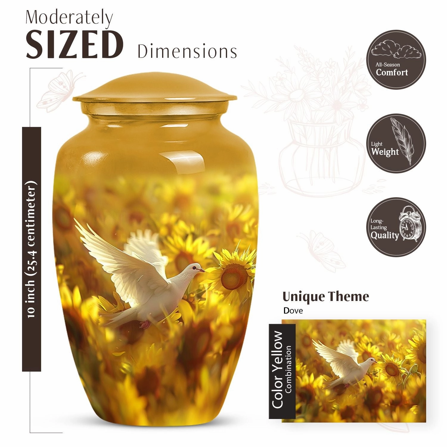 Dove Cremation Urn Vessel - Elegant Funeral Decorative Urn