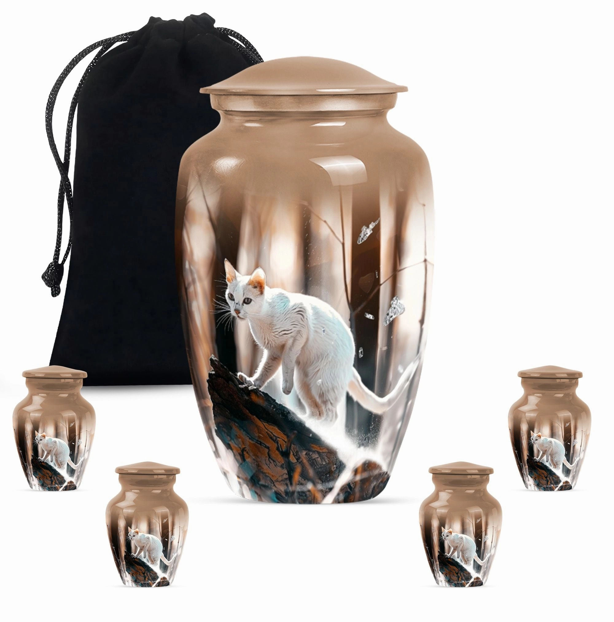 Elegant White Cat Cremation Urn for Tranquil Remembrance
